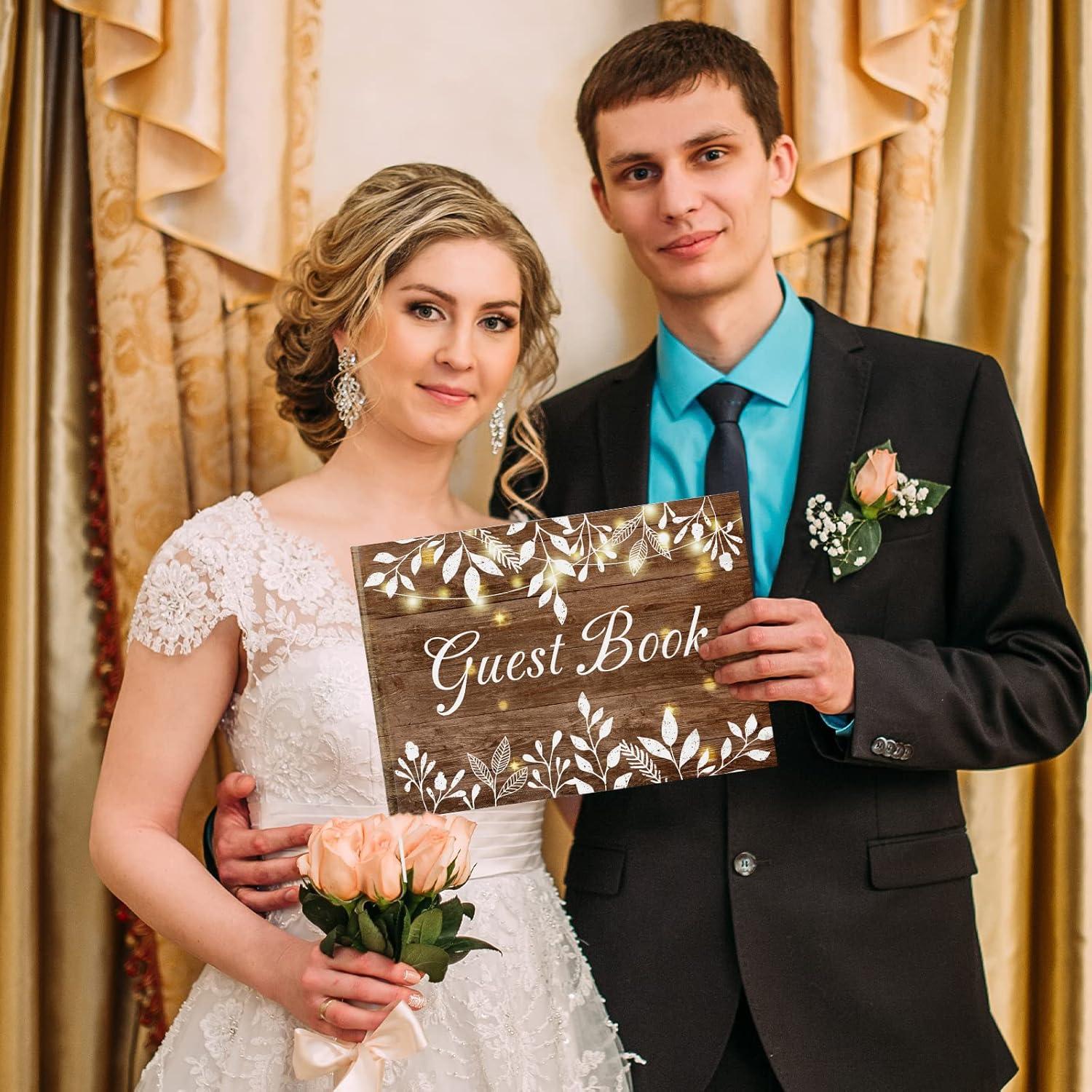 Libro de visitas de madera Funrous 60 hojas para bodas y eventos