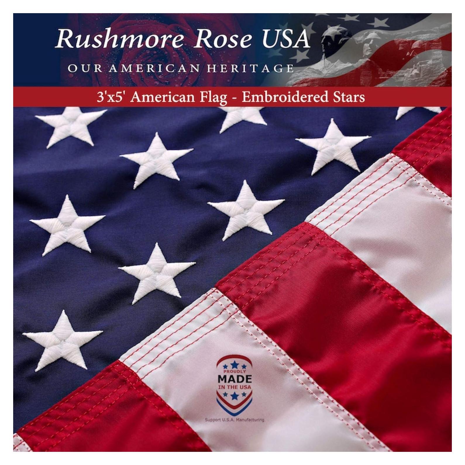 Bandera Americana 3x5 Hecha en EE. UU. Rushmore Rose FMAA
