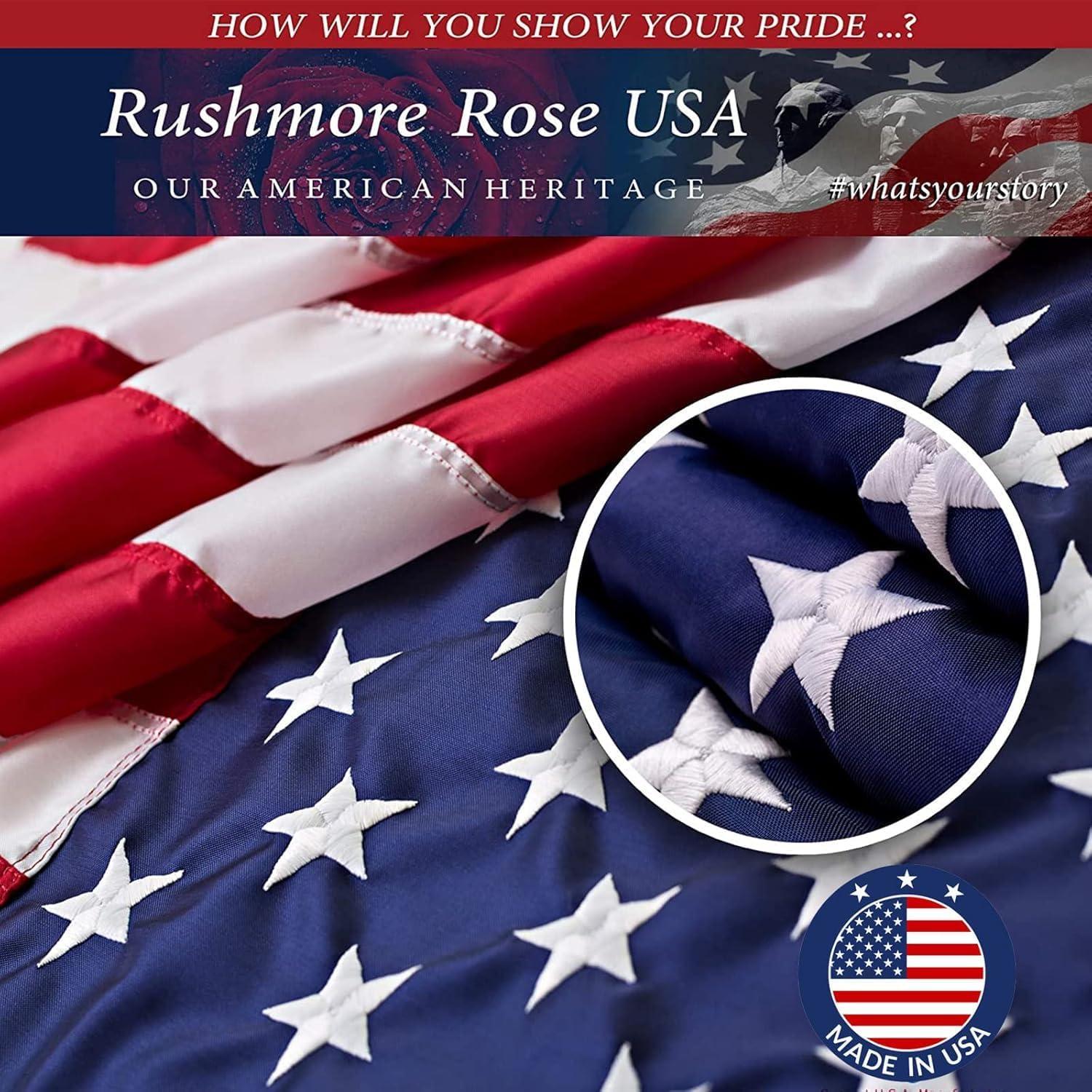 Bandera Americana 3x5 Hecha en EE. UU. Rushmore Rose FMAA