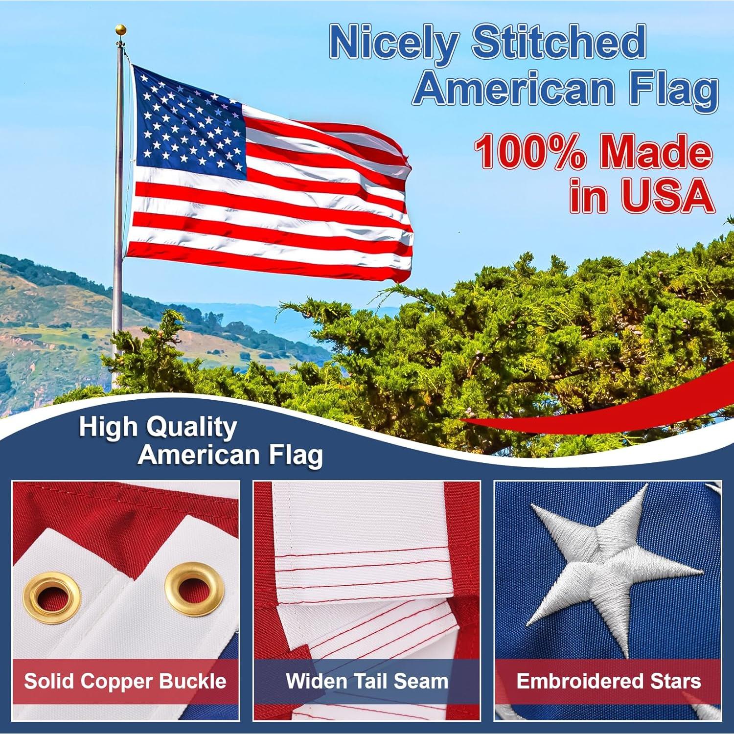 Bandera Americana de Nylon 3x5 ft (0.91x1.52 m) Hecha en EE. UU.