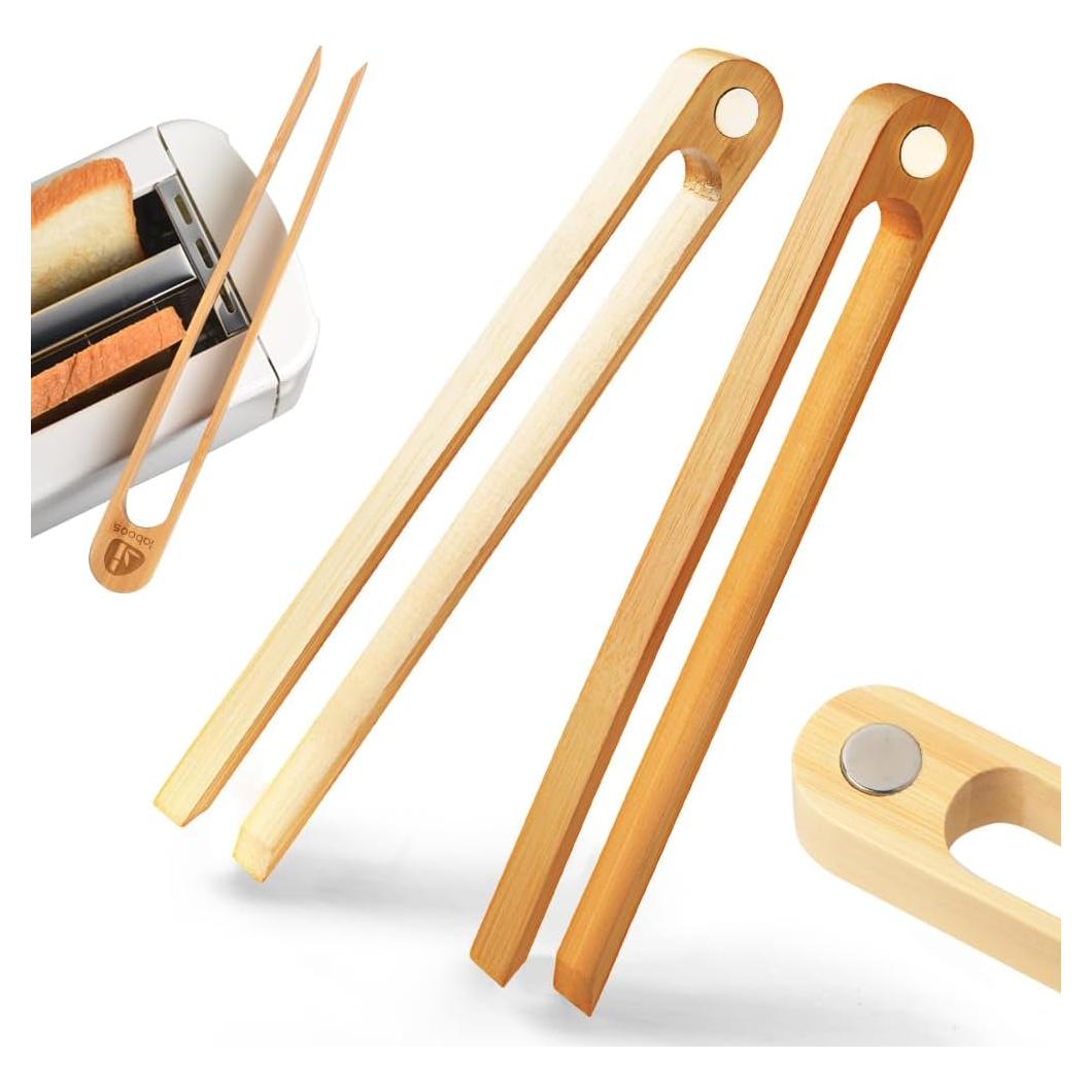 Pinzas de Tostadora de Bambú Laboos 22.1 cm Magnéticas Set de 2