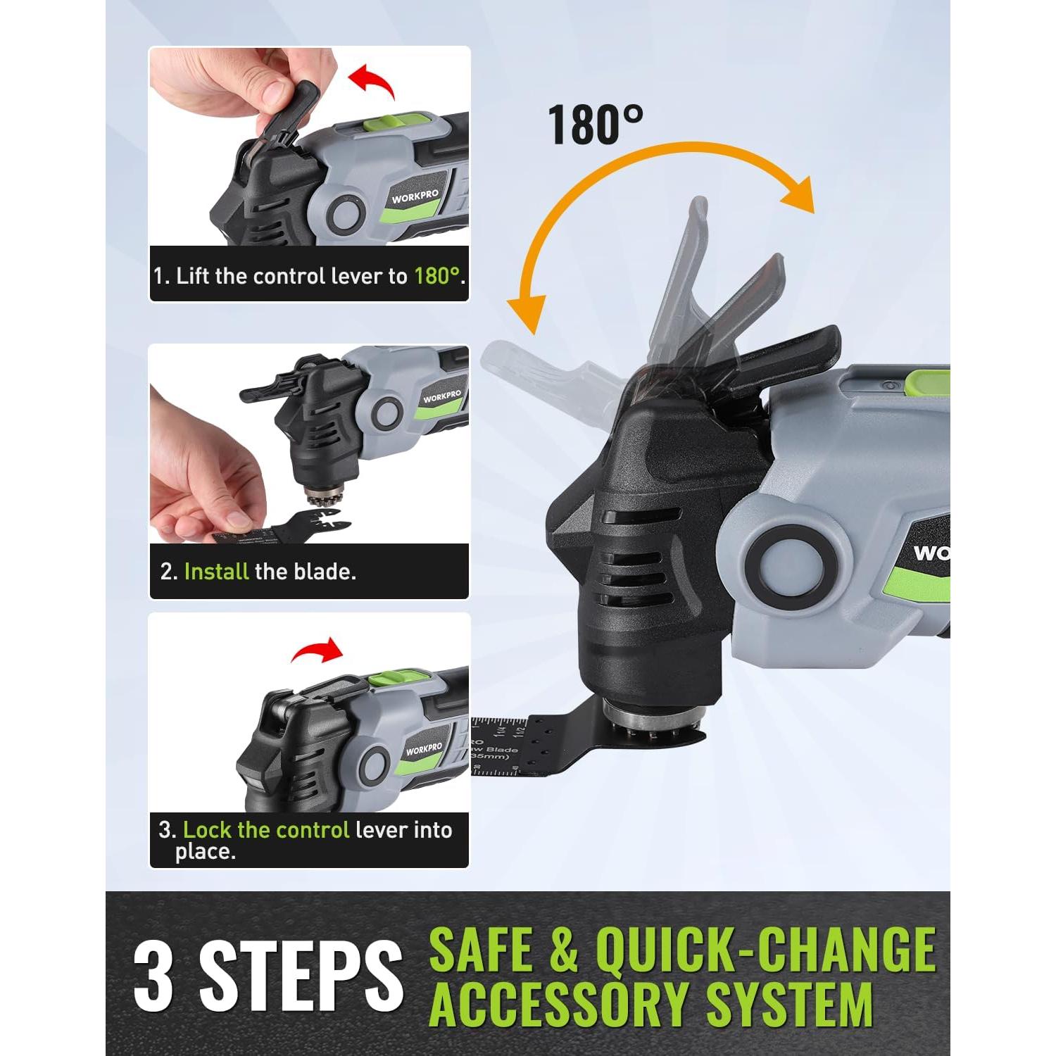 Herramienta Oscilante WORKPRO 20V Inalámbrica 6 Velocidades