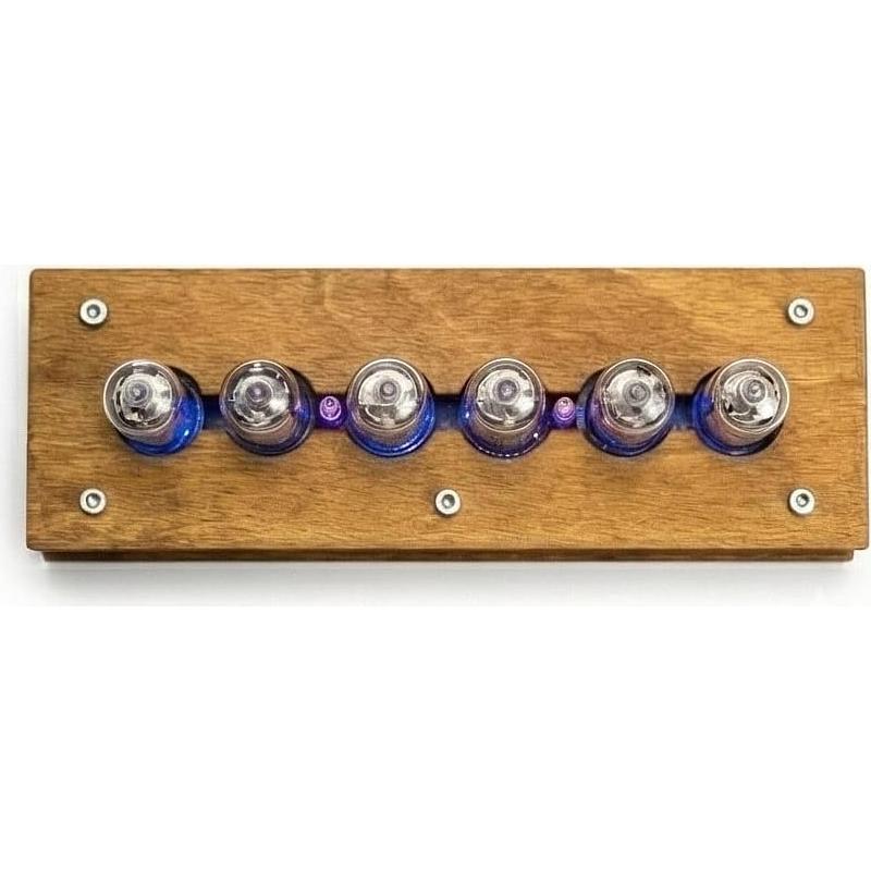 Reloj de Tubo Nixie IN-14 Hecho a Mano en Madera Vintage