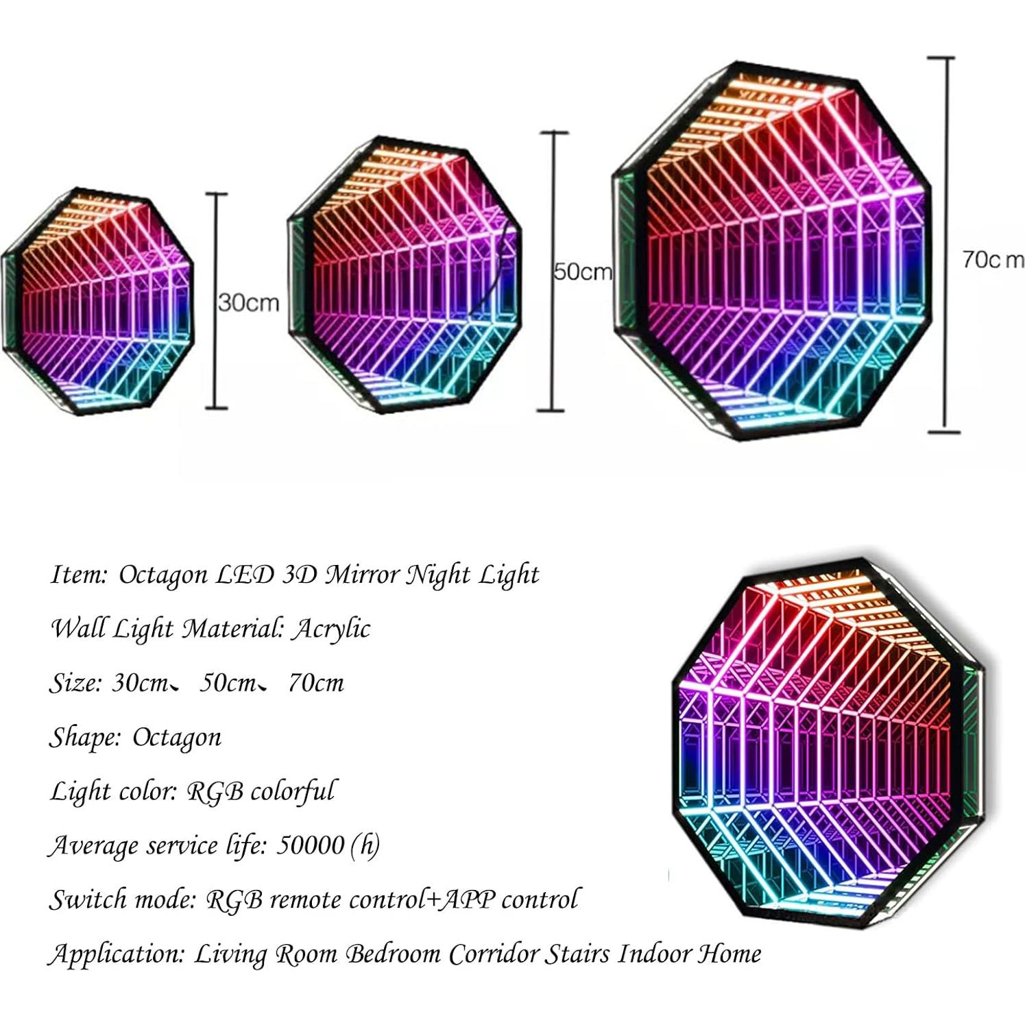 Espejo de Pared Infinito 3D LED Multicolor 30cm - ffbd-666