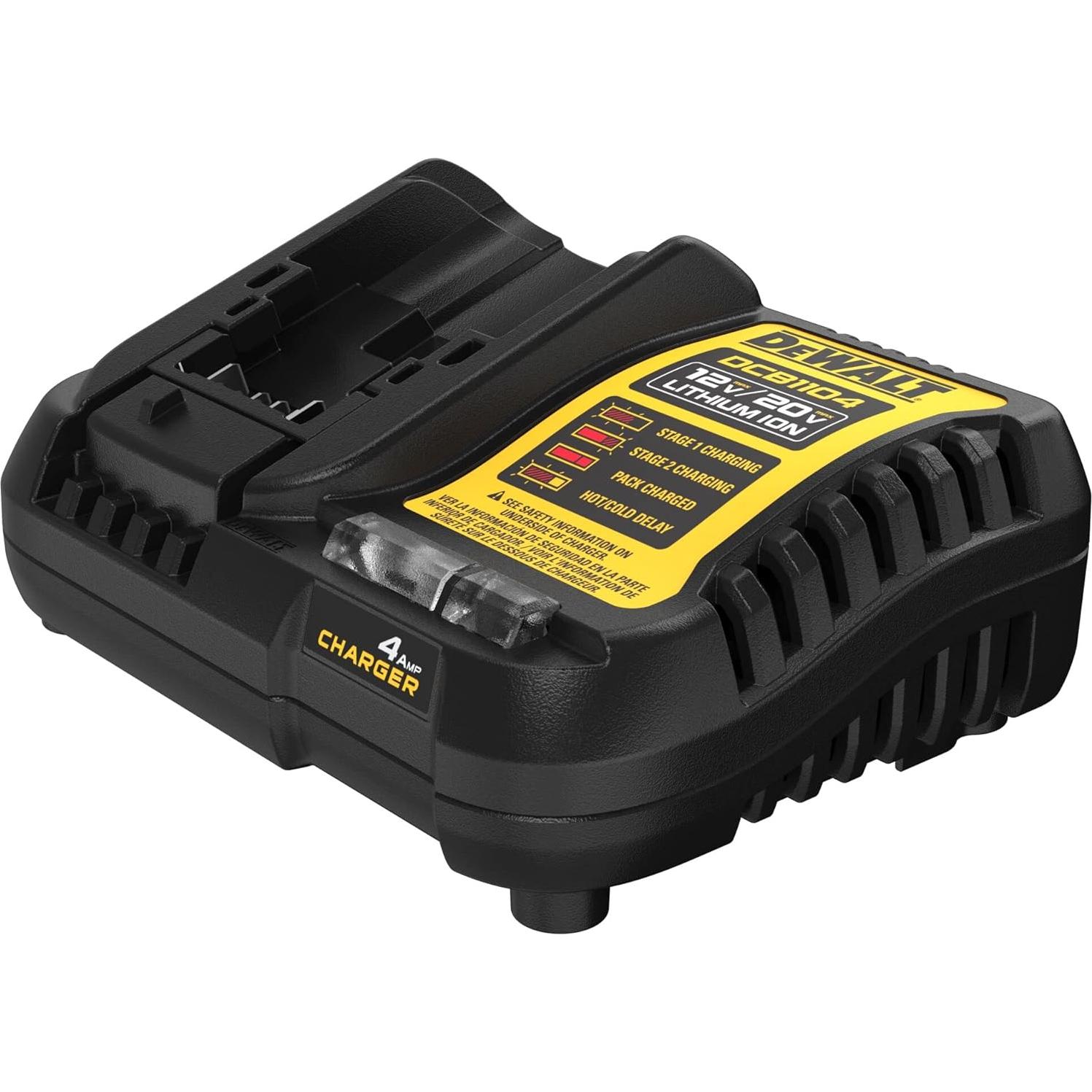 Cargador DEWALT DCB1104 12V/20V 4A con LED y soporte