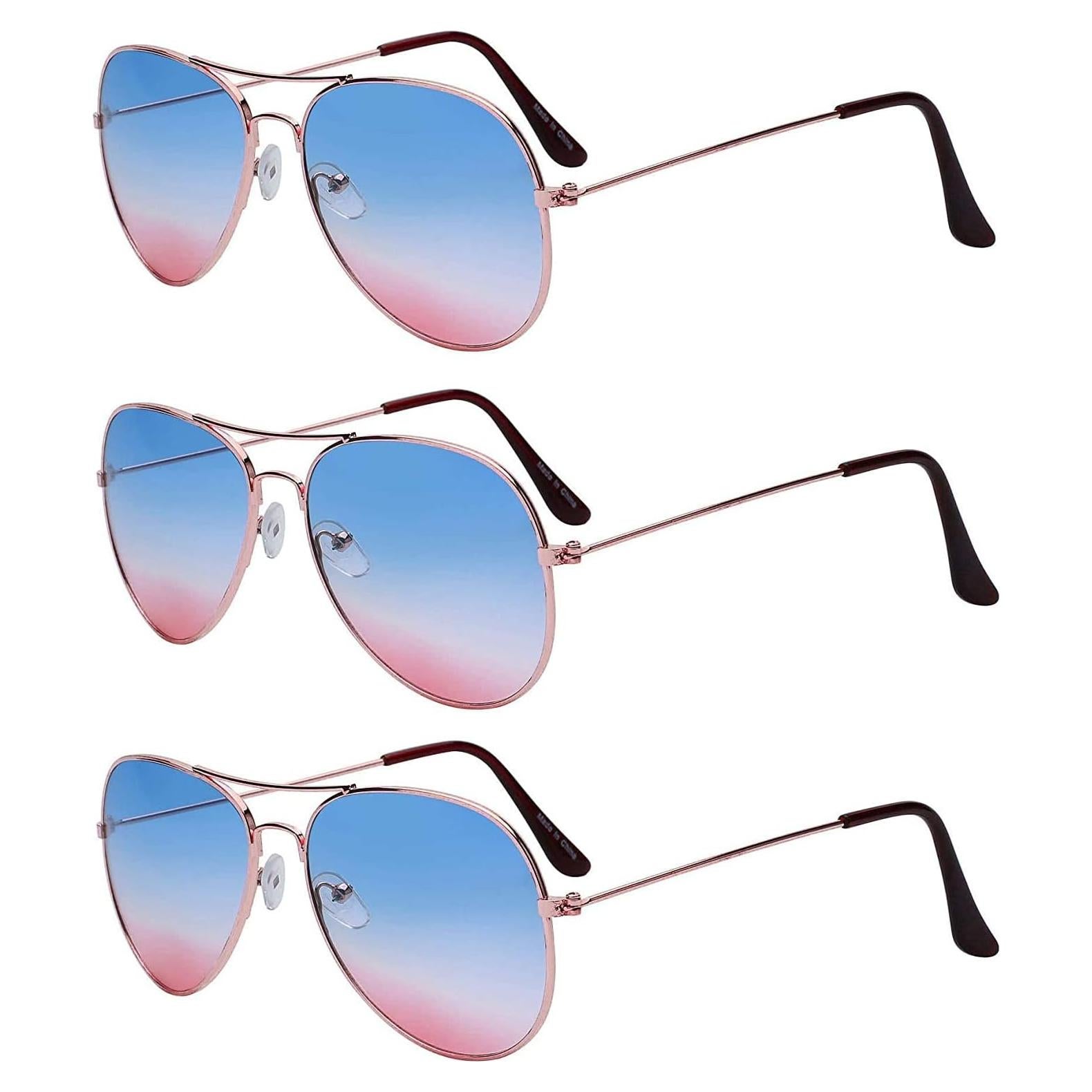 Gafas de Sol Aviador Clásicas UV400 Metal Dorado 3 Pares