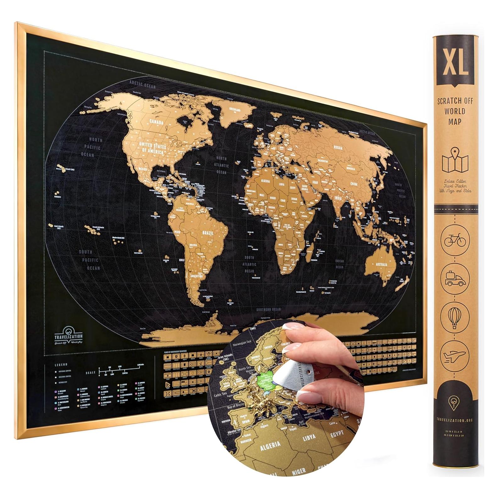 Mapa Mundi Rascable Travelization 91.4x61cm Negro con 196 Banderas