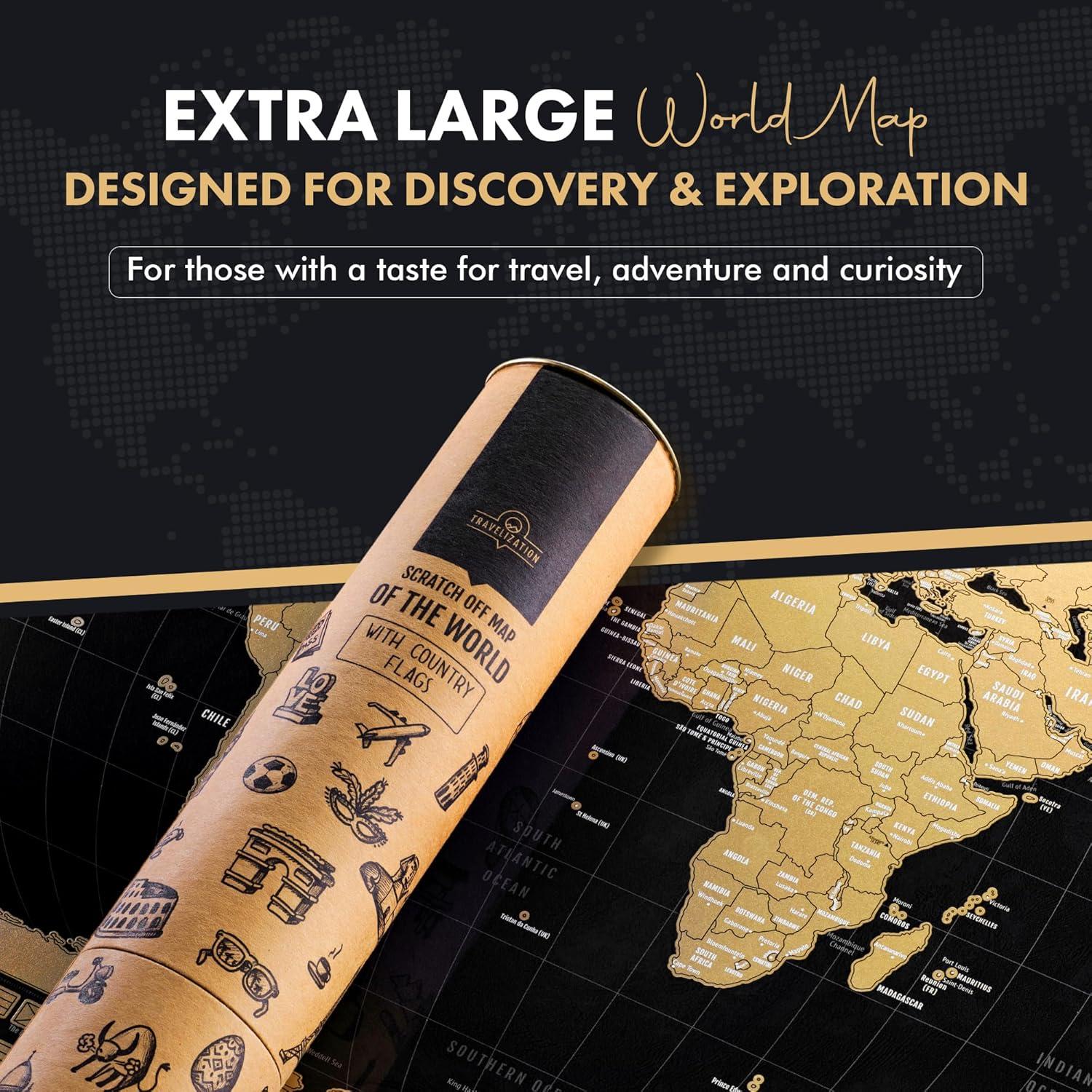 Mapa Mundi Rascable Travelization 91.4x61cm Negro con 196 Banderas