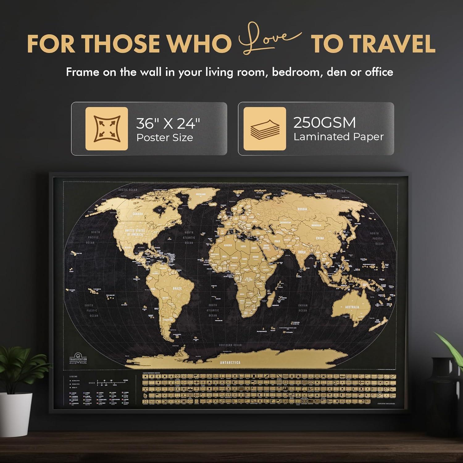 Mapa Mundi Rascable Travelization 91.4x61cm Negro con 196 Banderas