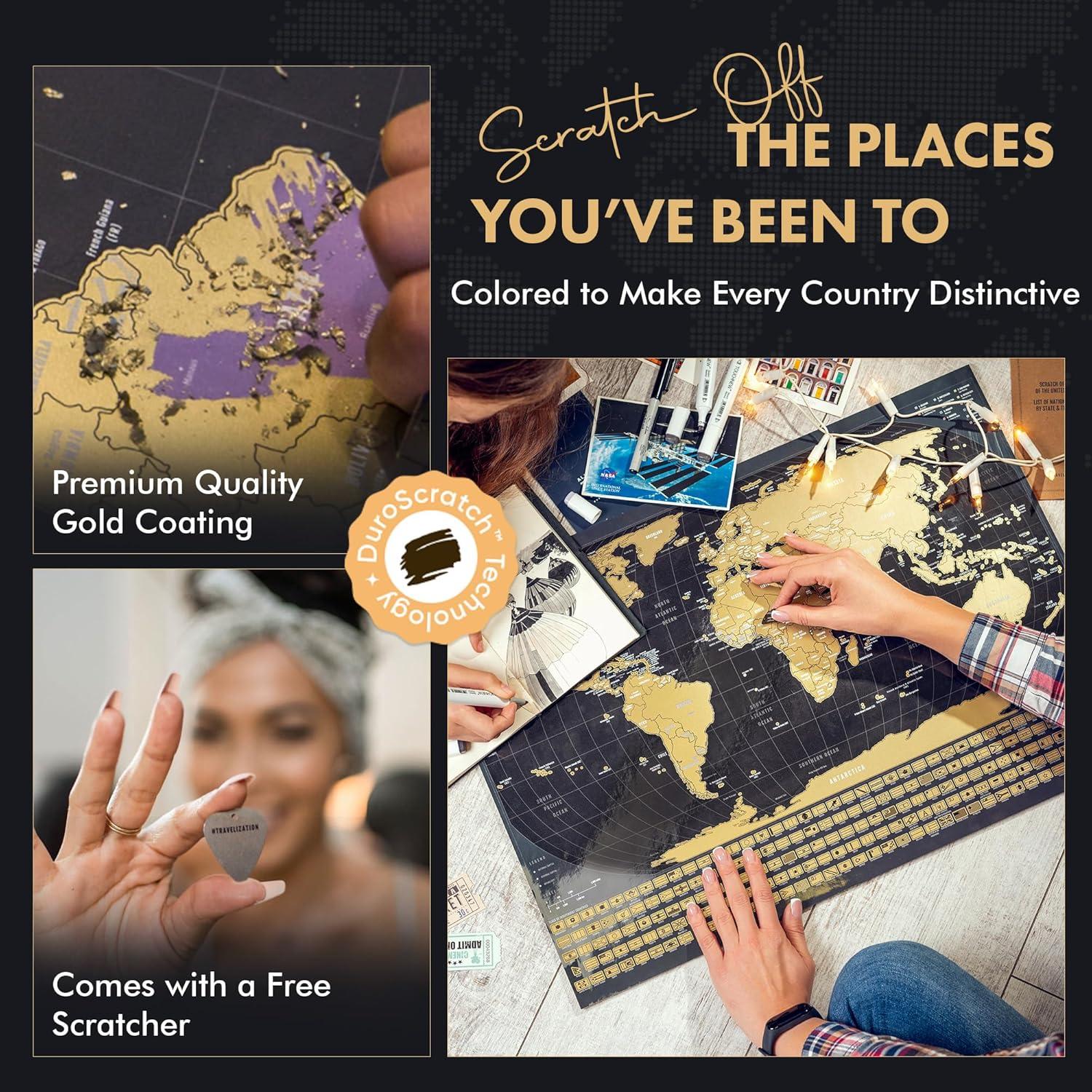 Mapa Mundi Rascable Travelization 91.4x61cm Negro con 196 Banderas