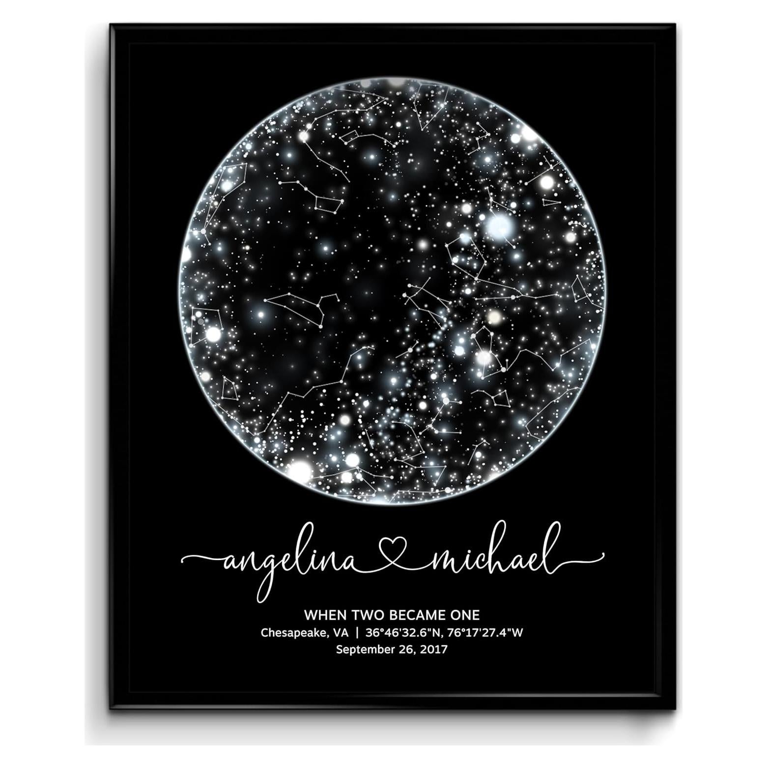 Mapa Estelar Personalizado - Arte de Pared por Fecha, Varios Tamaños