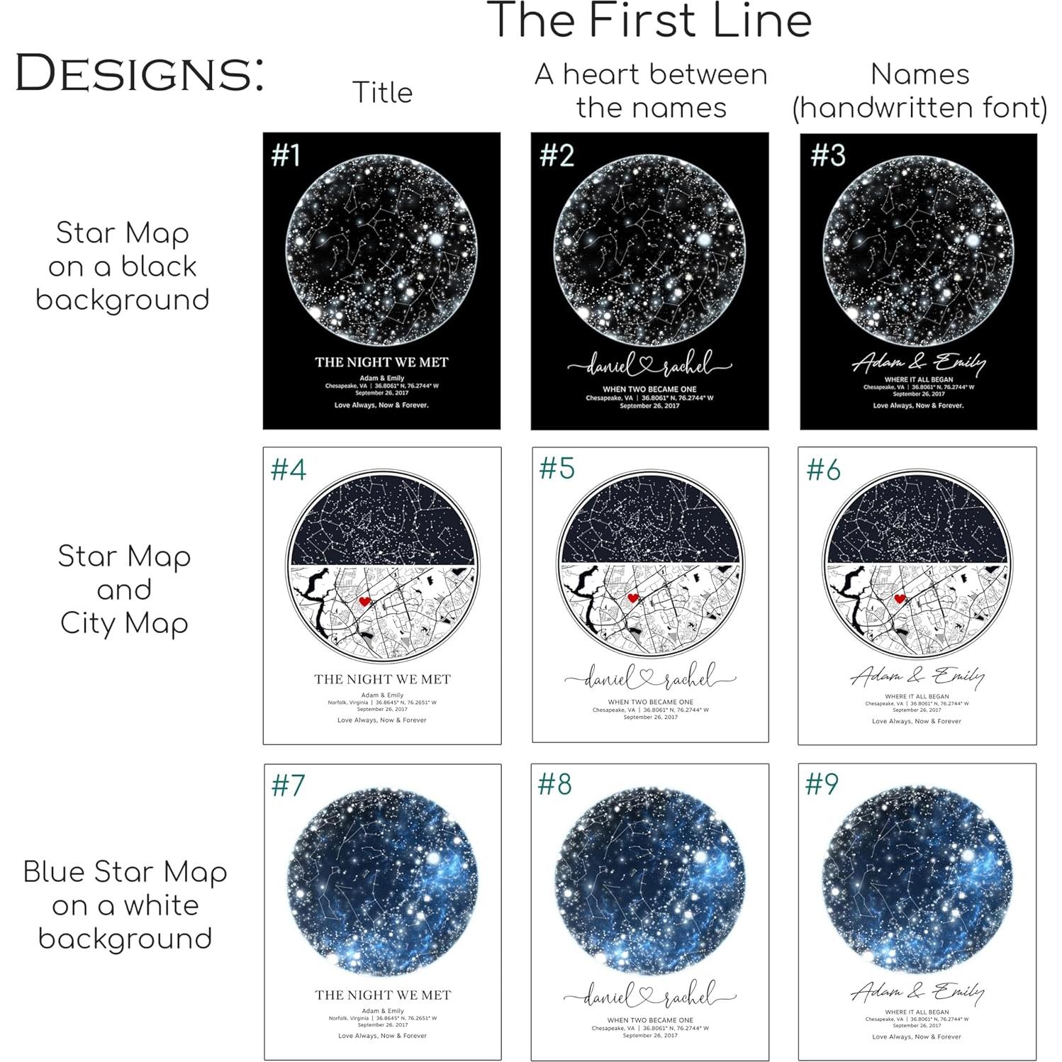 Mapa Estelar Personalizado - Arte de Pared por Fecha, Varios Tamaños