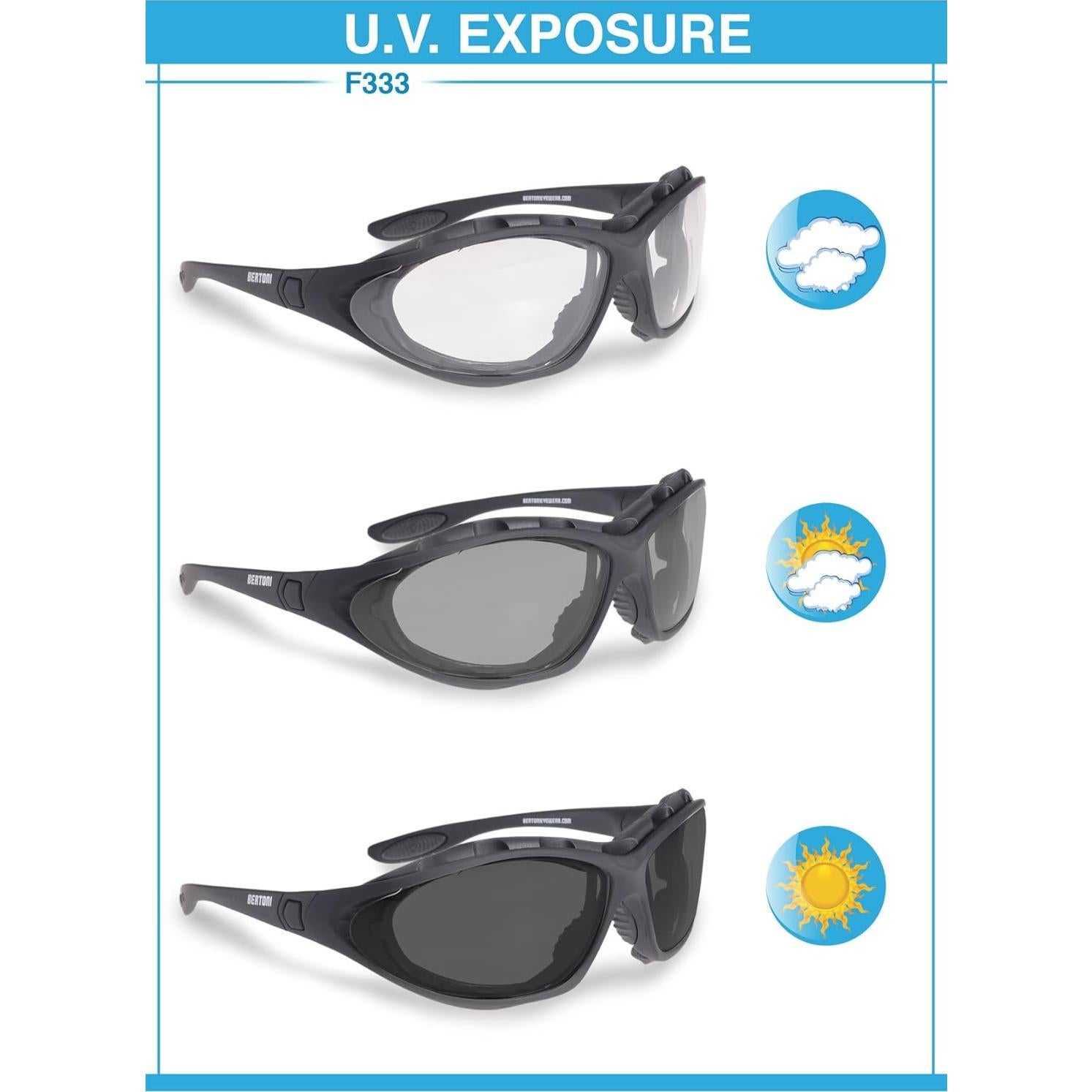 Gafas de Motocicleta Bertoni F333 Lentes Fotoquímicas UV