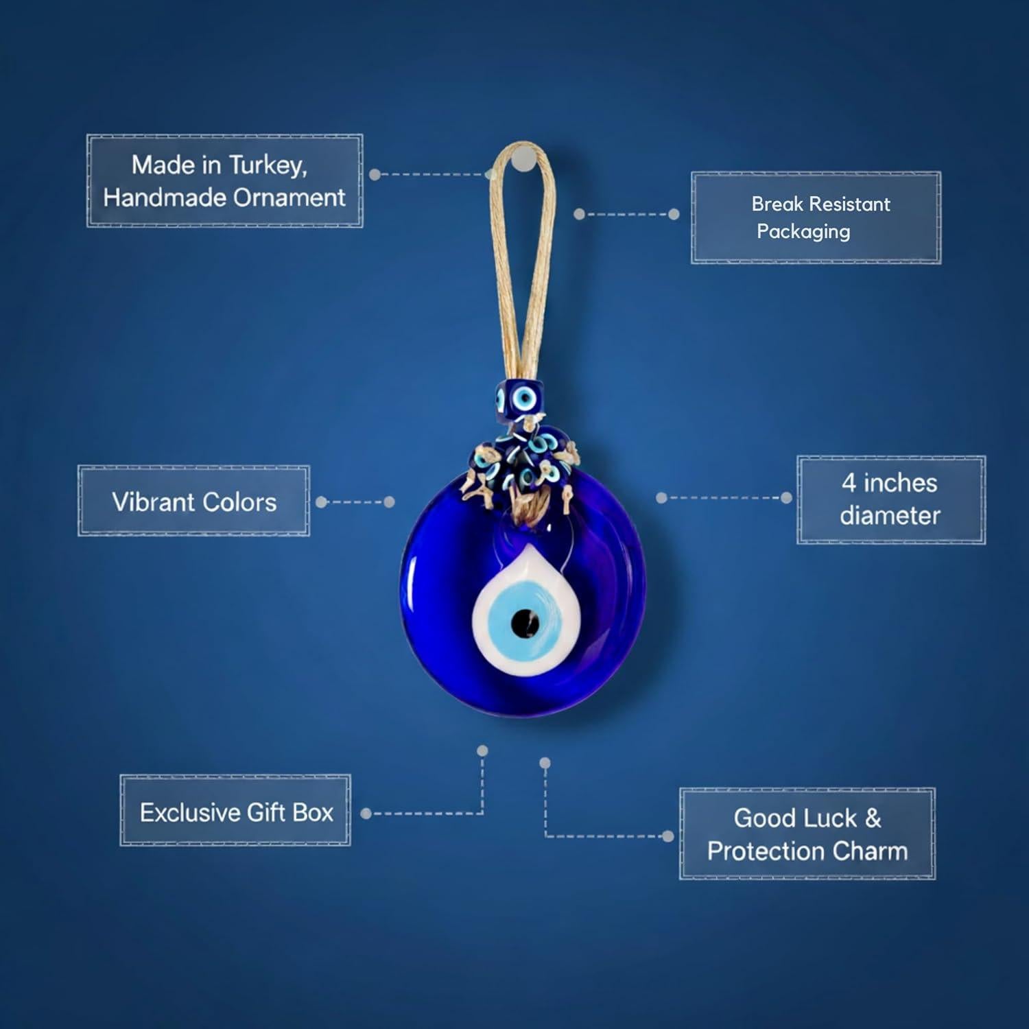 BCS Ojo Maligno Colgante Decorativo 10 cm Hecho a Mano Azul