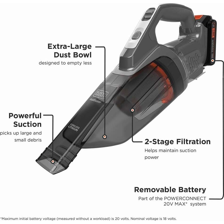 Aspiradora de Mano BLACK+DECKER 20V Sin Cable BCHV001C1