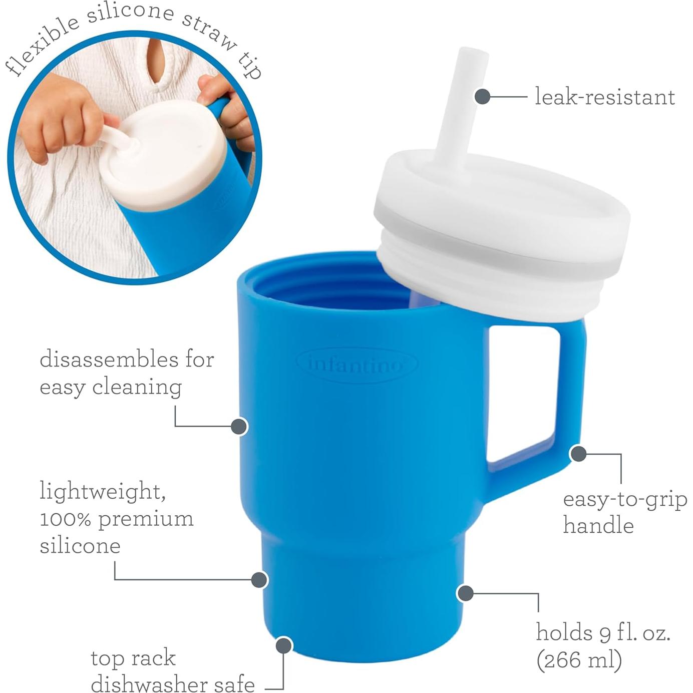 Infantino Mi 1er Vaso - Silicona Océano 266 ml con Pajilla