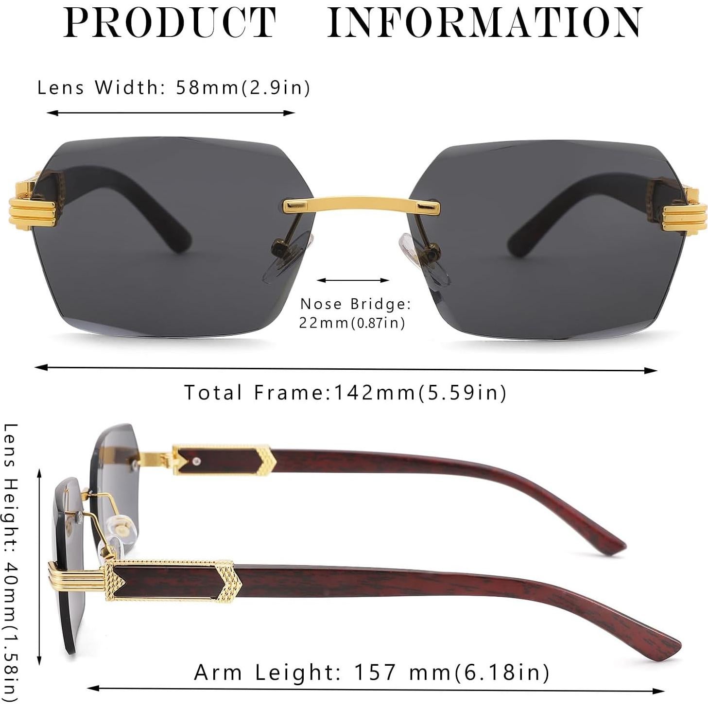 Gafas de sol rectangulares sin montura Hycredi UV400