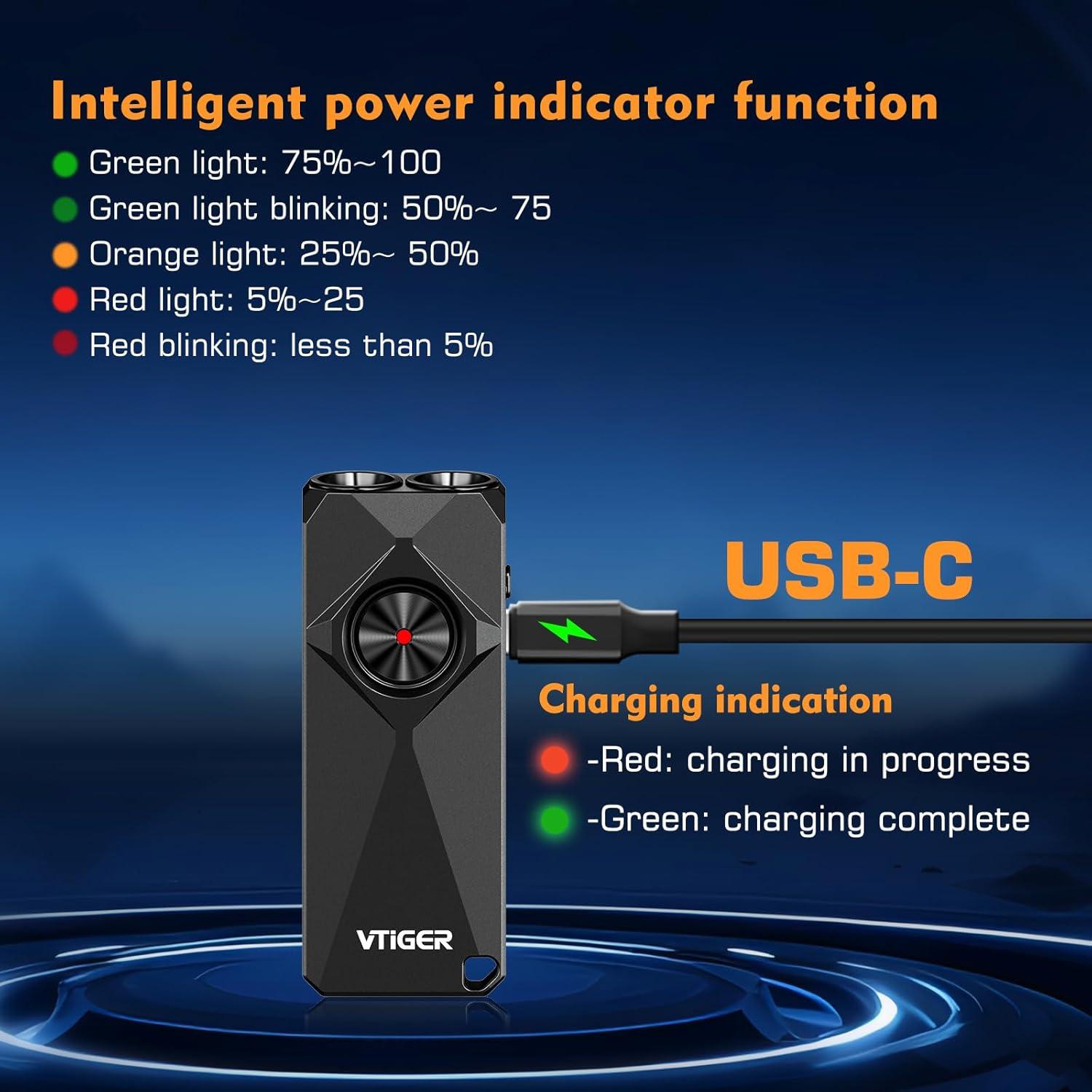 Linterna de Llavero VTIGER K1, 800 Lúmenes, USB Recargable