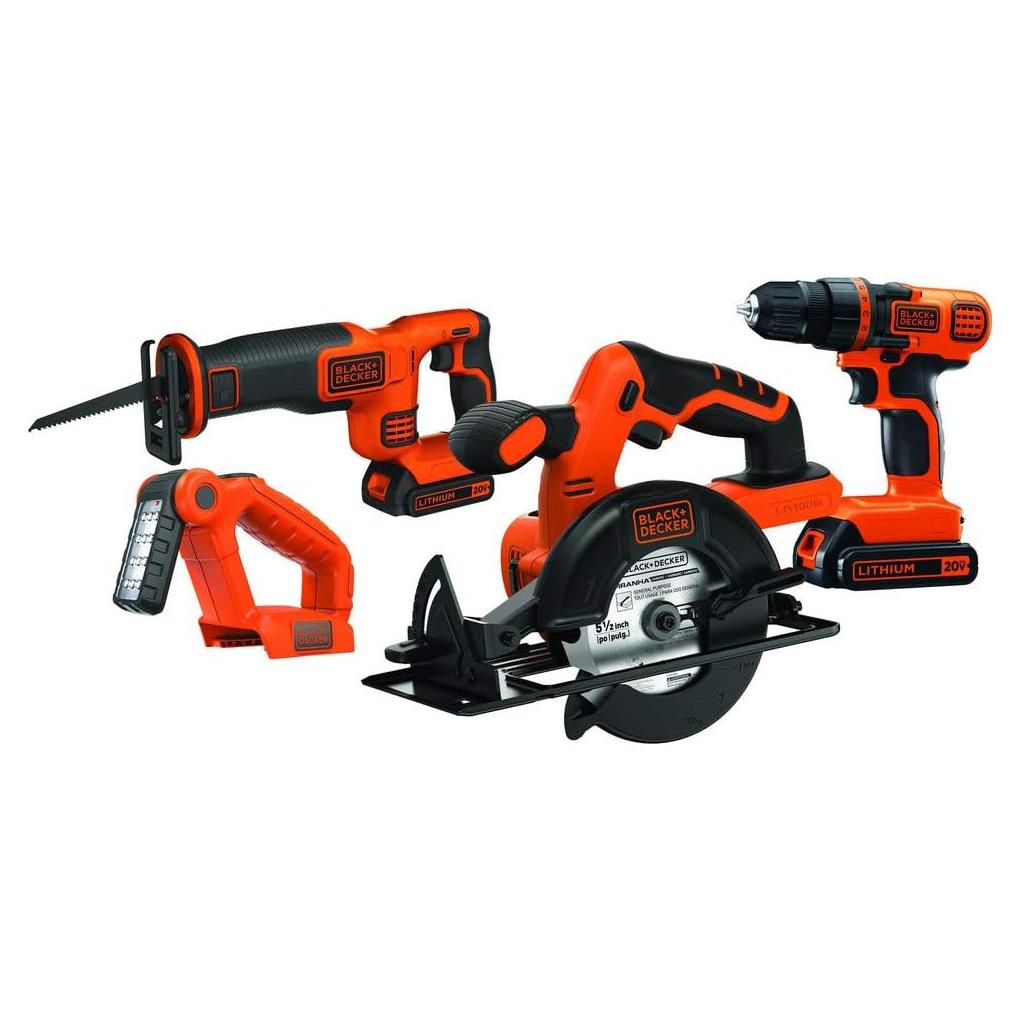 BLACK+DECKER 20V MAX Power Tool Combo Kit, 4-Tool Cordless Power Tool Set with 2 Batteries and Charger (BD4KITCDCRL)