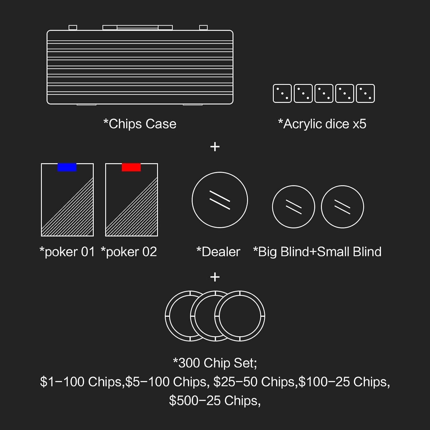 Juego de Fichas de Póker 300 Pcs JIESITE con Estuche de Aluminio