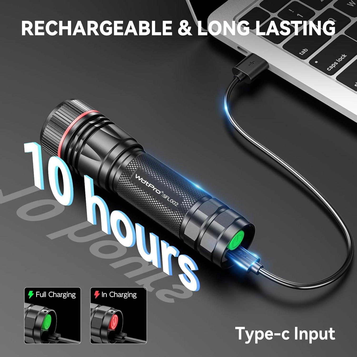 Linternas Recargables WdtPro 2 Paquete 10H Alta Luz LED