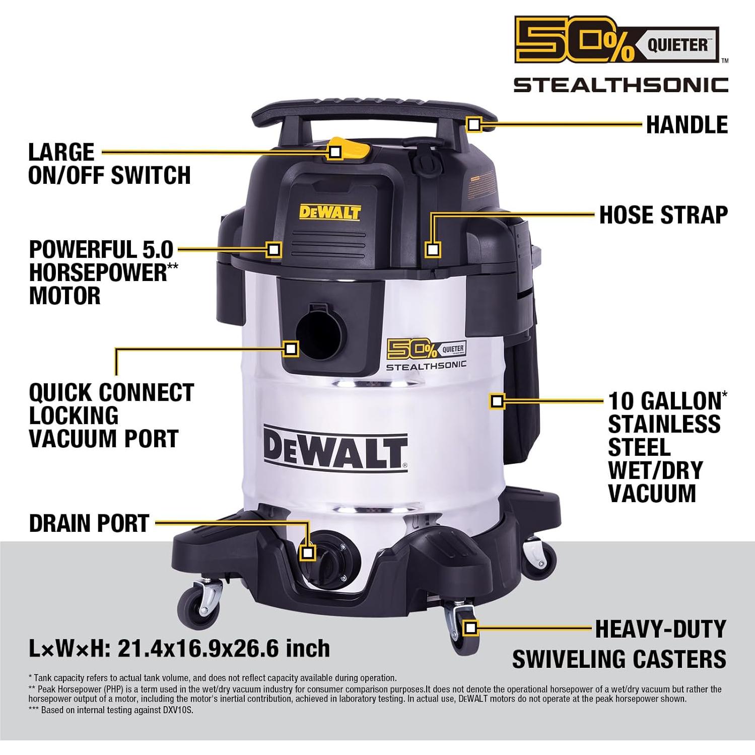 Aspiradora Húmeda y Seca DEWALT 10 Galones DXV10S-QT Silenciosa