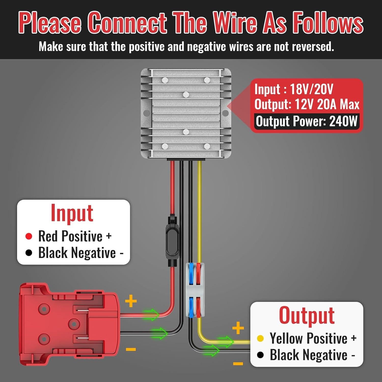 Convertidor 18V a 12V Kzreect 240W para Carrito de Golf