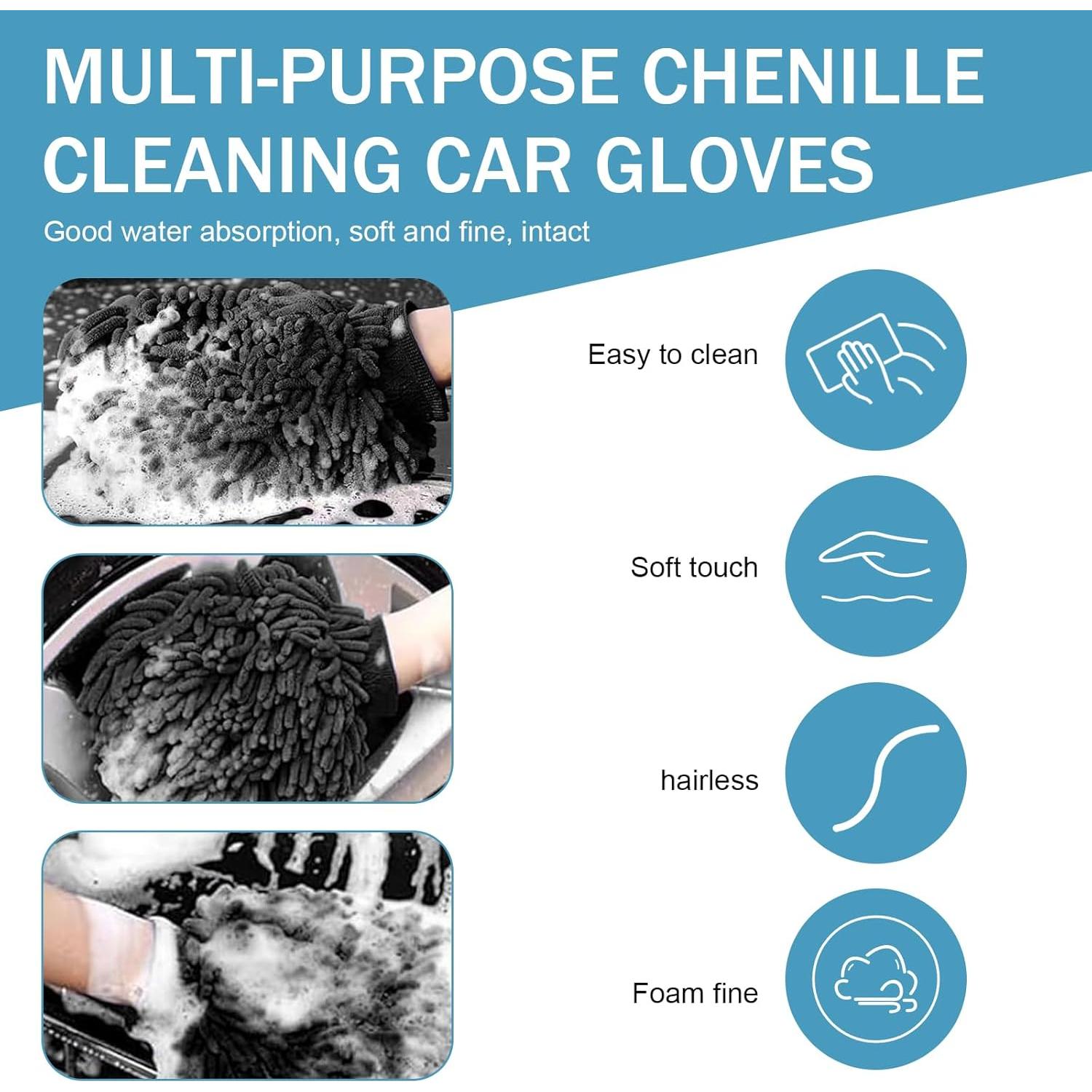 Guantes de Lavado de Autos Qurbuns 2 PCS Microfibra Chenille