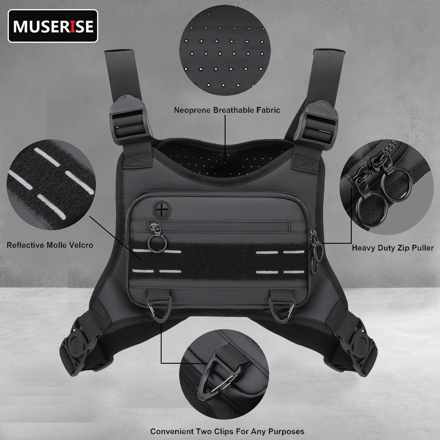 Bolsa de Pecho Deportiva Muserise Negra Resistente al Agua