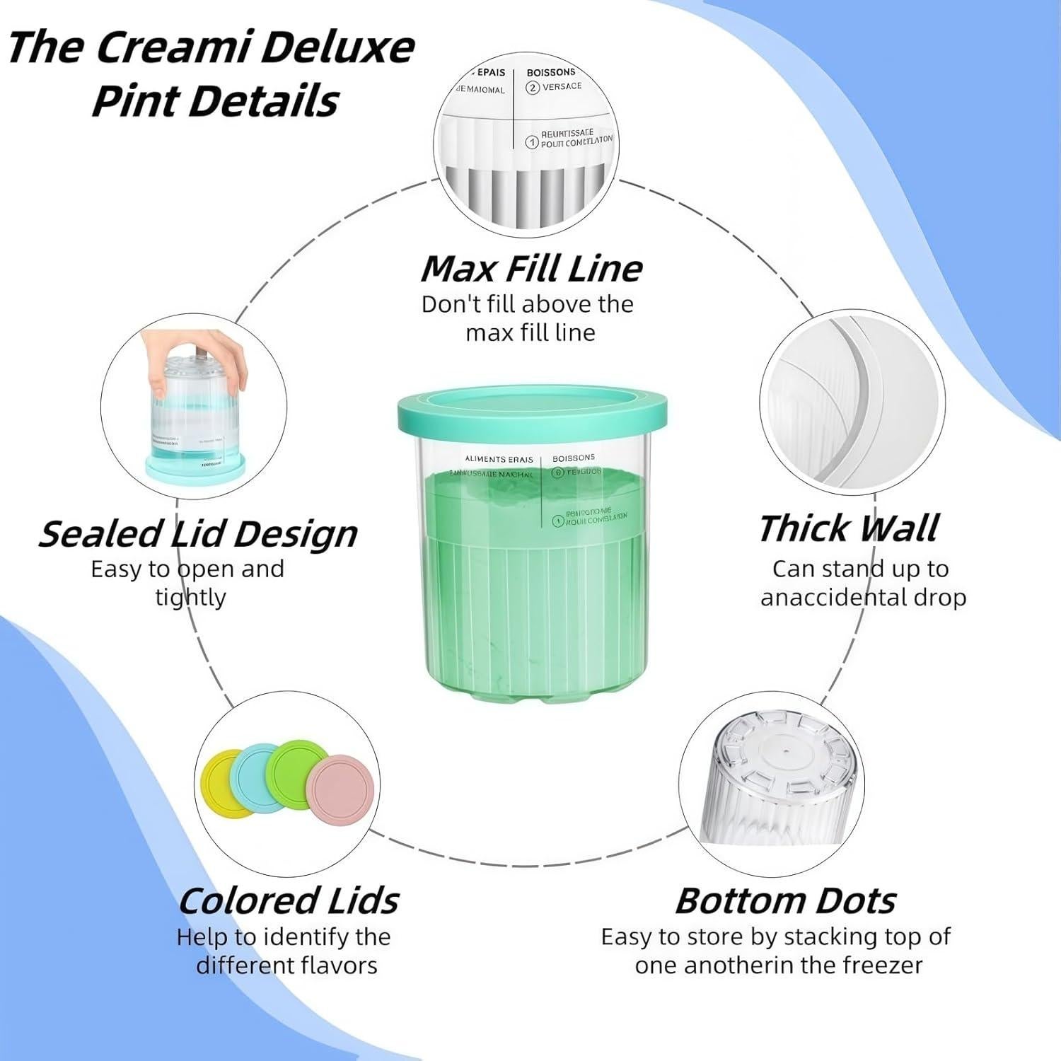 Pints Helado Ninja Creami 24oz 4 Pack Rosa/Verde/Azul/Amarillo