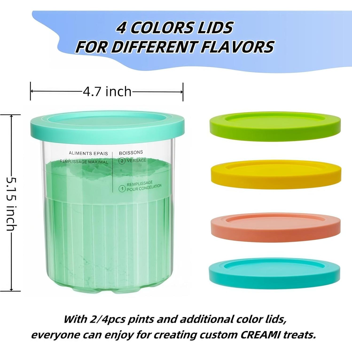 Pints Helado Ninja Creami 24oz 4 Pack Rosa/Verde/Azul/Amarillo