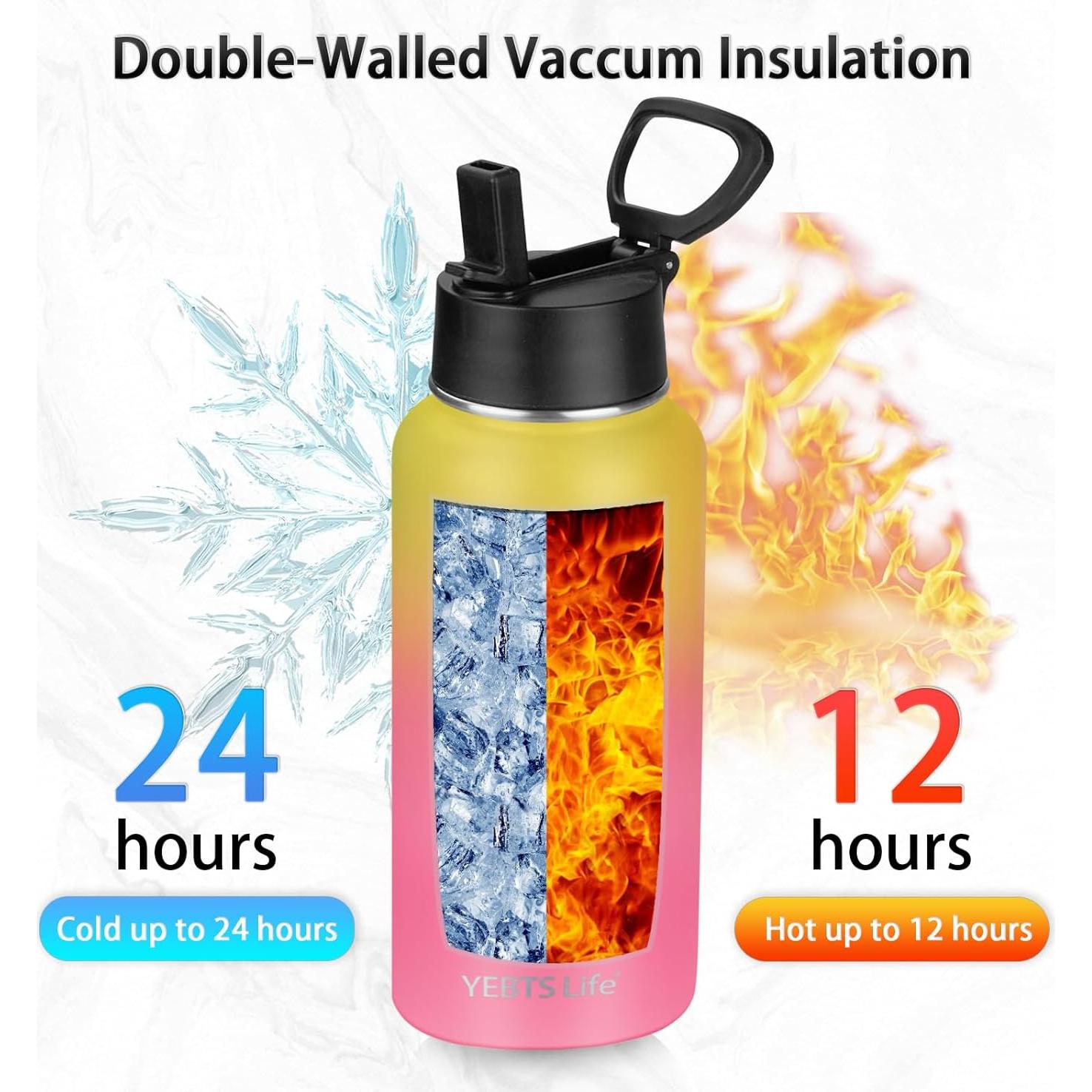 Botella de Agua Aislada YEBTS Life 32 oz con Pajilla Amarillo/Rosa