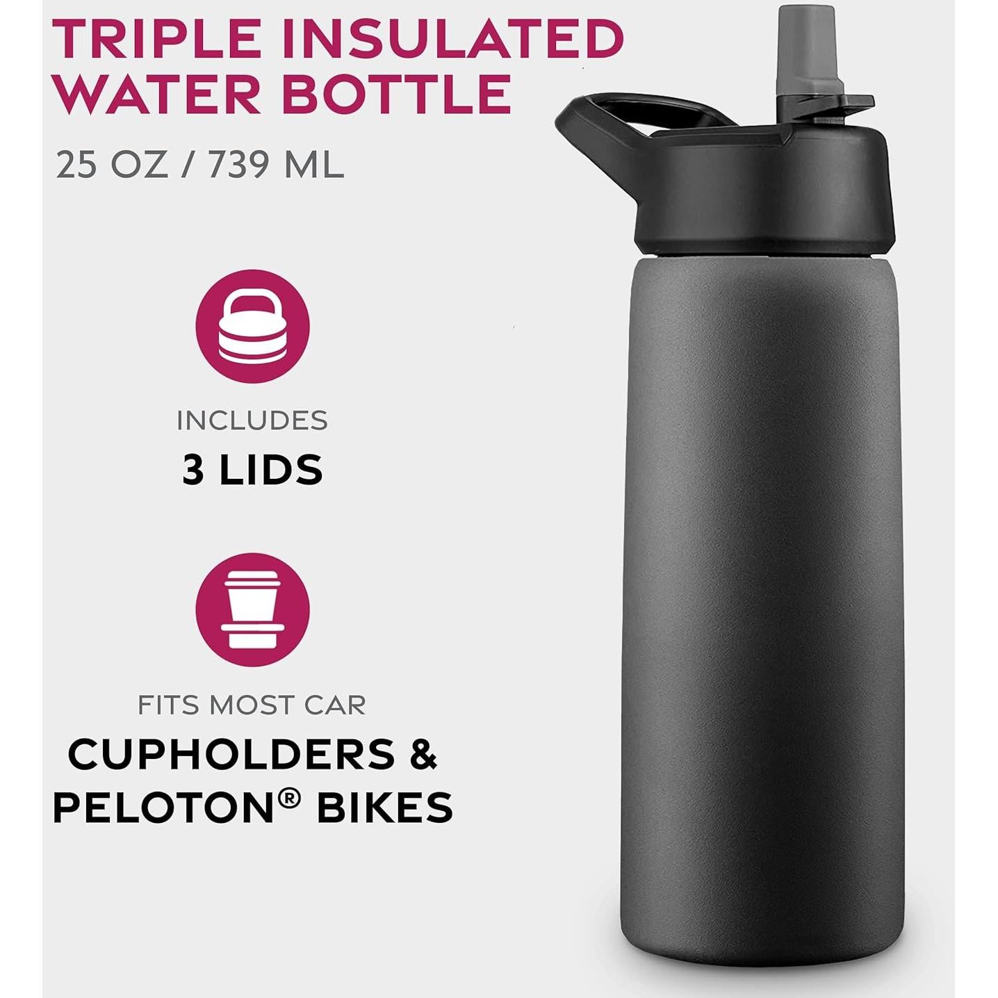 Botella de Agua Aislada FineDine 750 ml Acero Inoxidable 3 Tapas