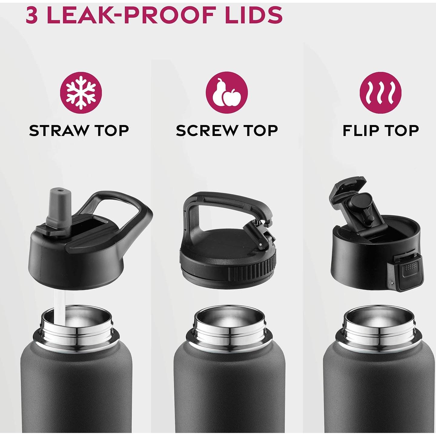 Botella de Agua Aislada FineDine 750 ml Acero Inoxidable 3 Tapas