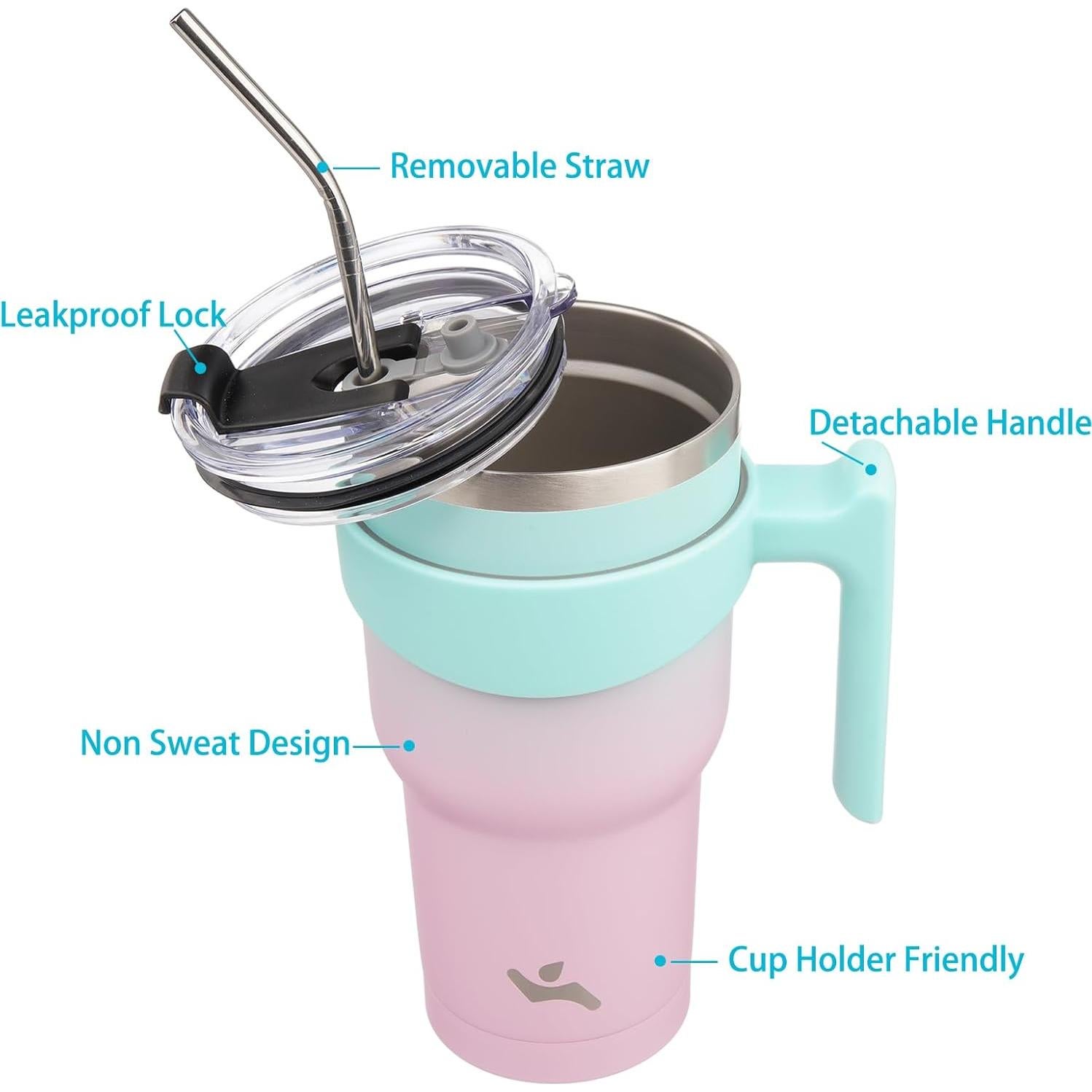 Taza Aislada Konokyo 30 oz con Asa y 2 Popotes