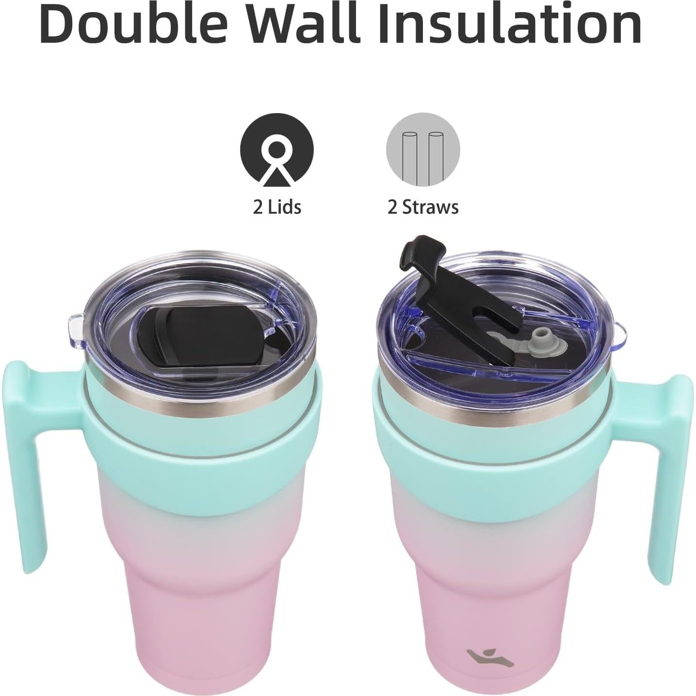 Taza Aislada Konokyo 30 oz con Asa y 2 Popotes