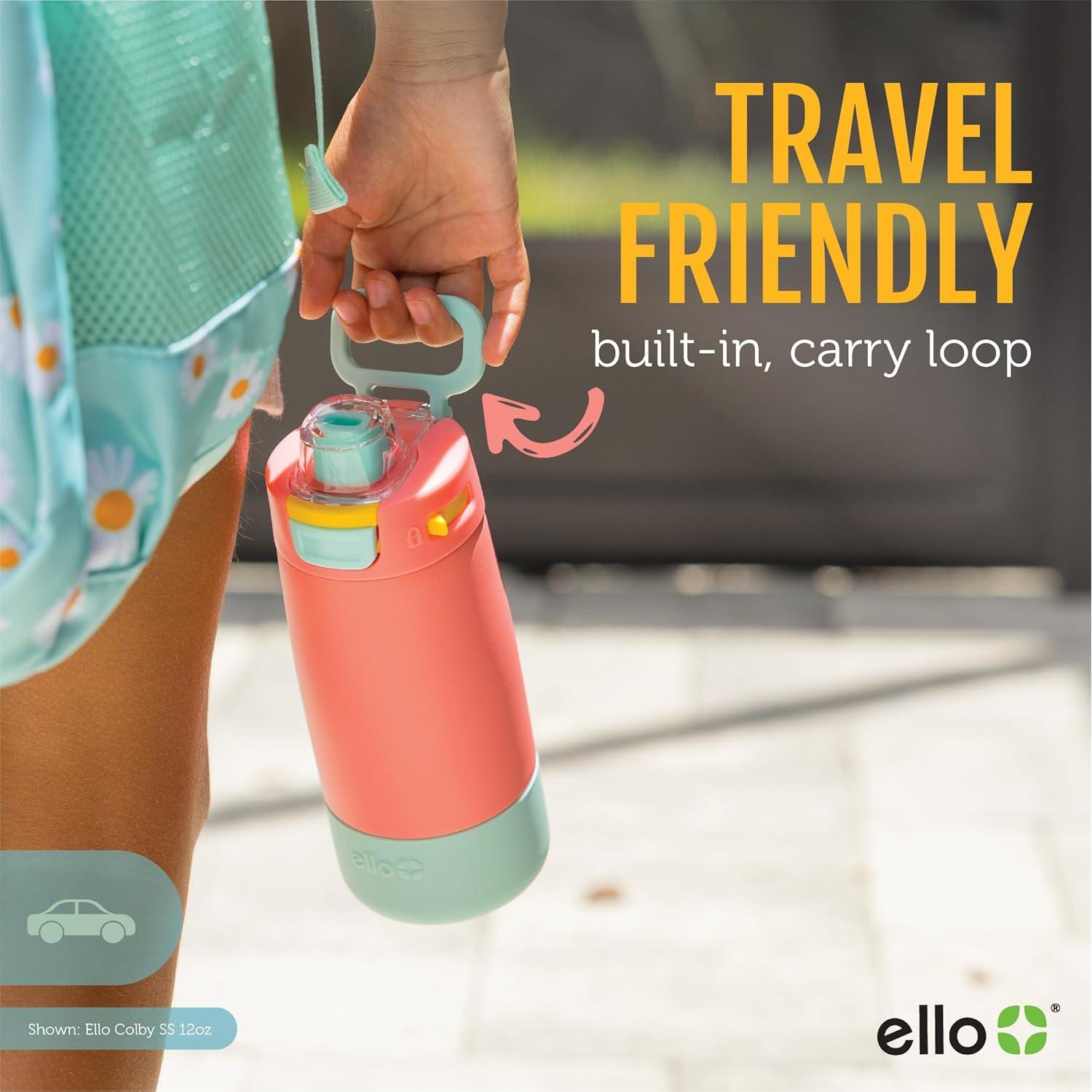 Botella de Agua Aislada Ello Kids Colby 355ml con Pajilla