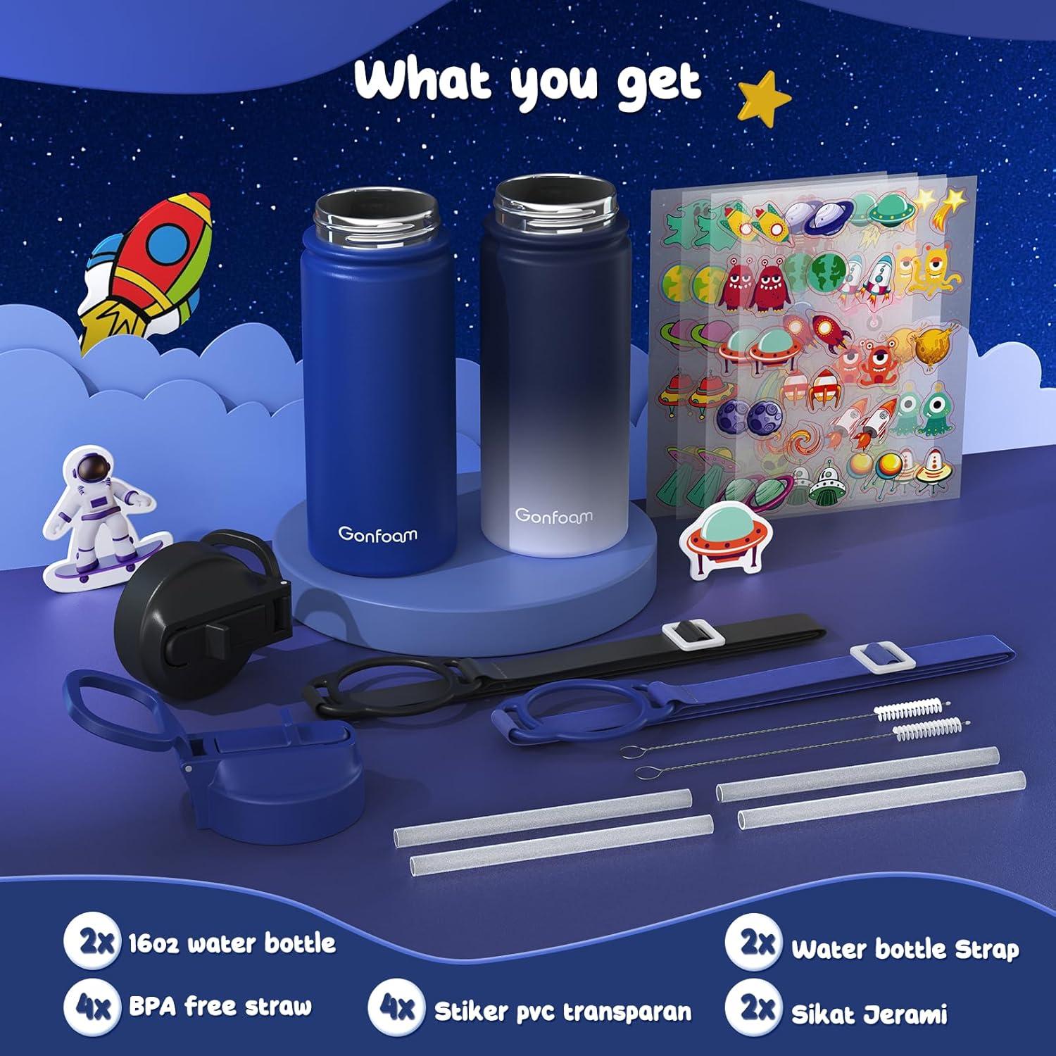 Botella de Agua Gonfoam para Niños 500ml con Pajilla y Stickers