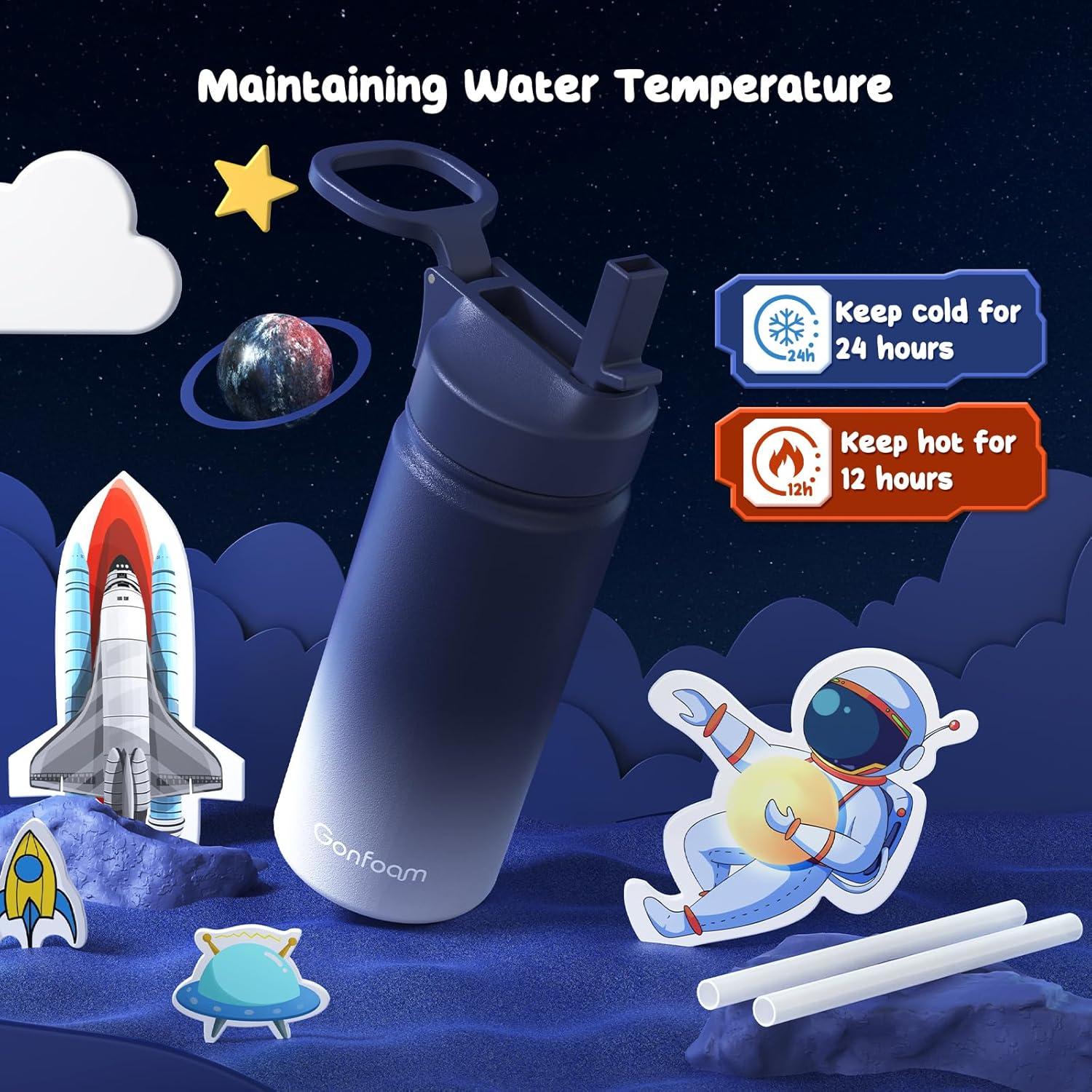 Botella de Agua Gonfoam para Niños 500ml con Pajilla y Stickers