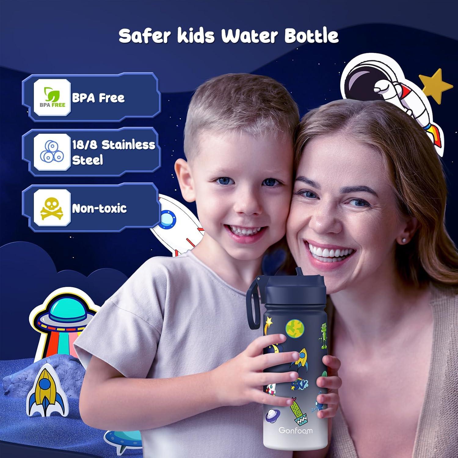 Botella de Agua Gonfoam para Niños 500ml con Pajilla y Stickers