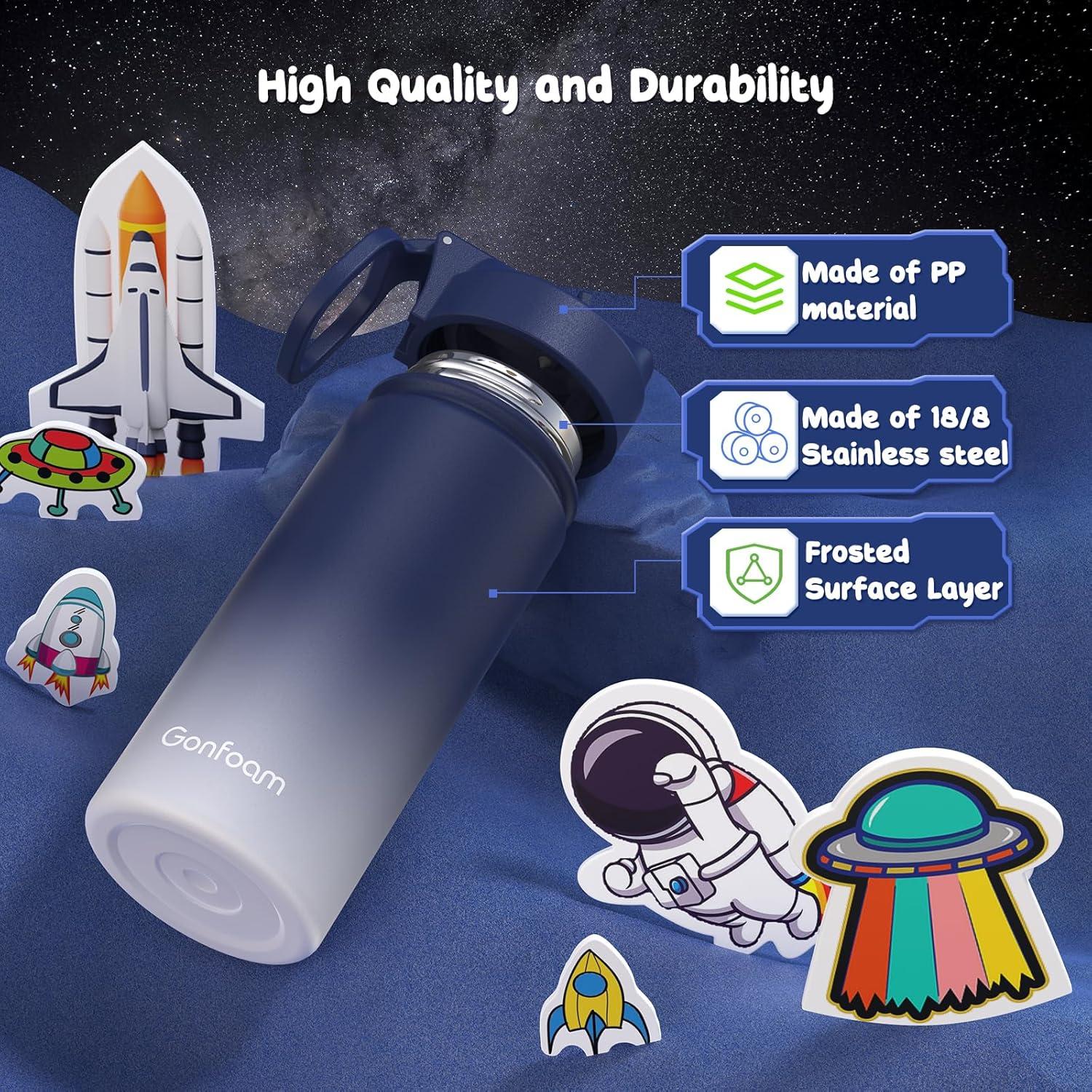 Botella de Agua Gonfoam para Niños 500ml con Pajilla y Stickers