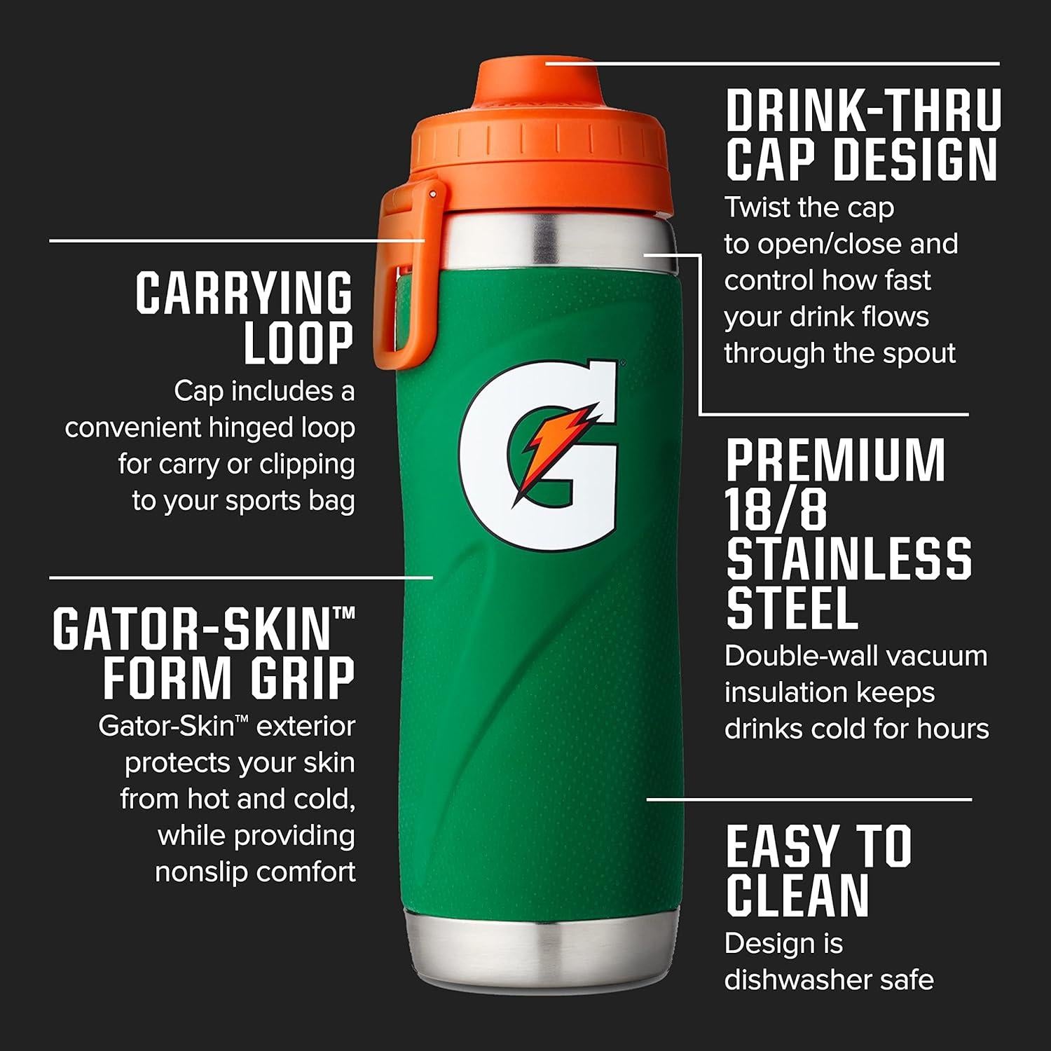 Botella Deportiva Gatorade Acero Inoxidable 26oz Verde