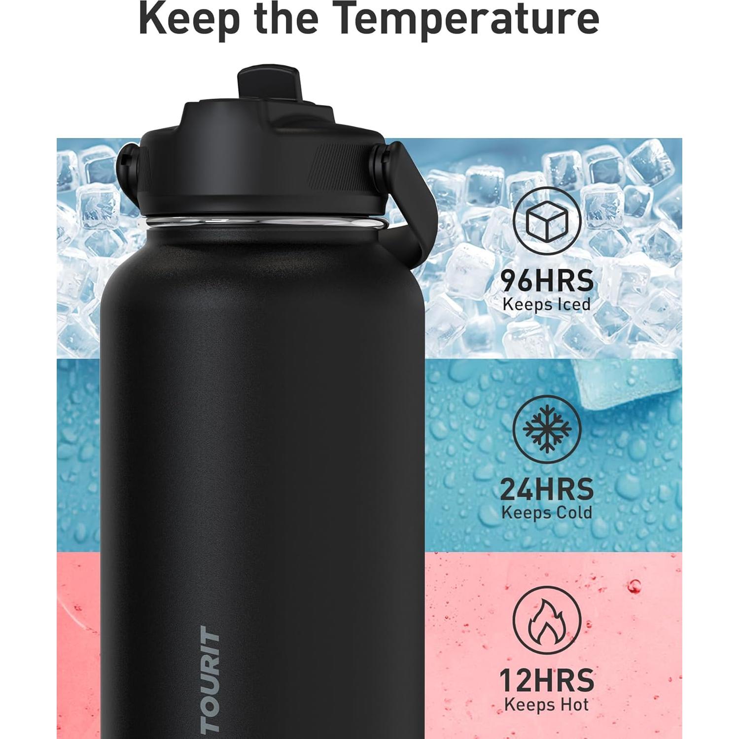 Botella de Agua Aislada Tourit 0.95L Acero Inoxidable Negro