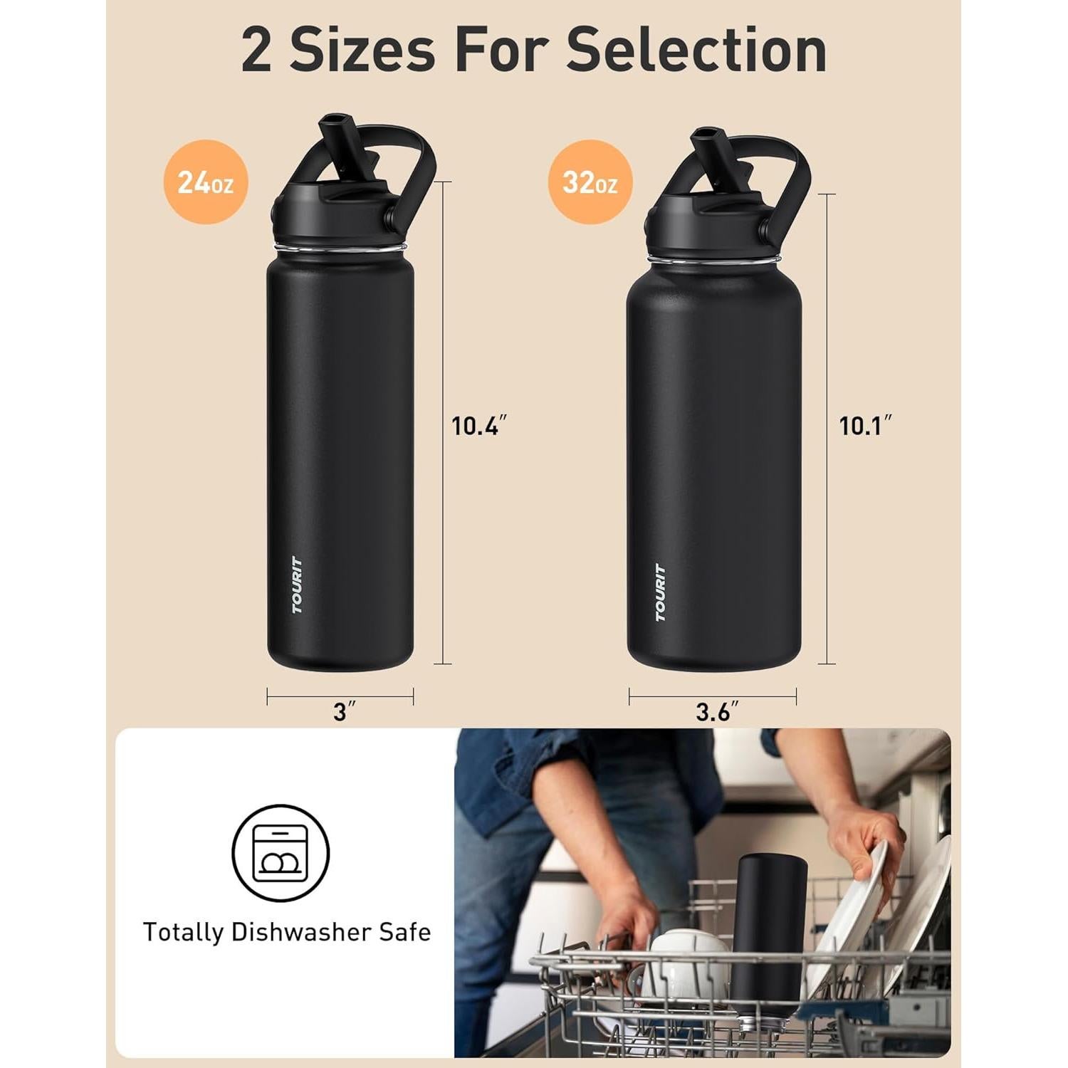 Botella de Agua Aislada Tourit 0.95L Acero Inoxidable Negro