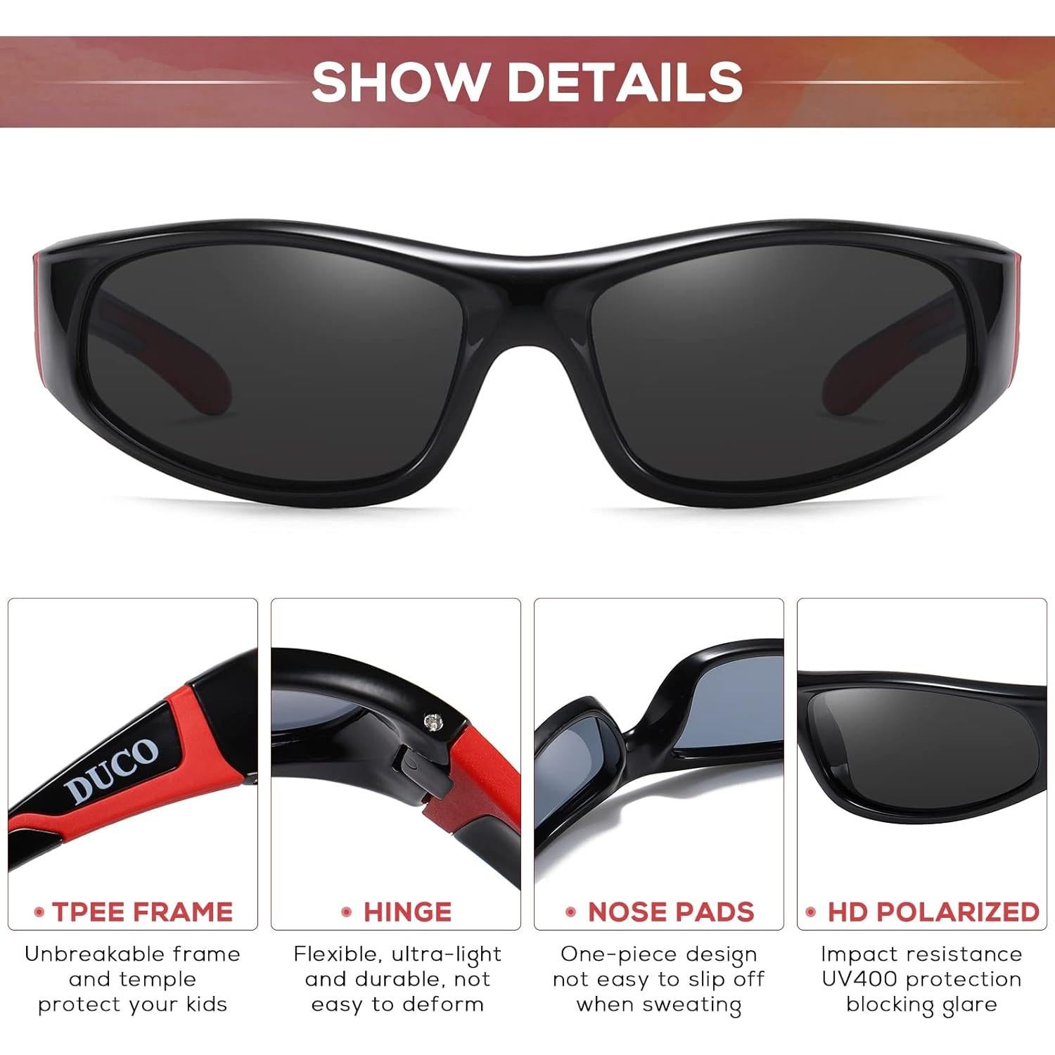 Gafas de Sol Polarizadas DUCO para Niños 6-10 Años UV400