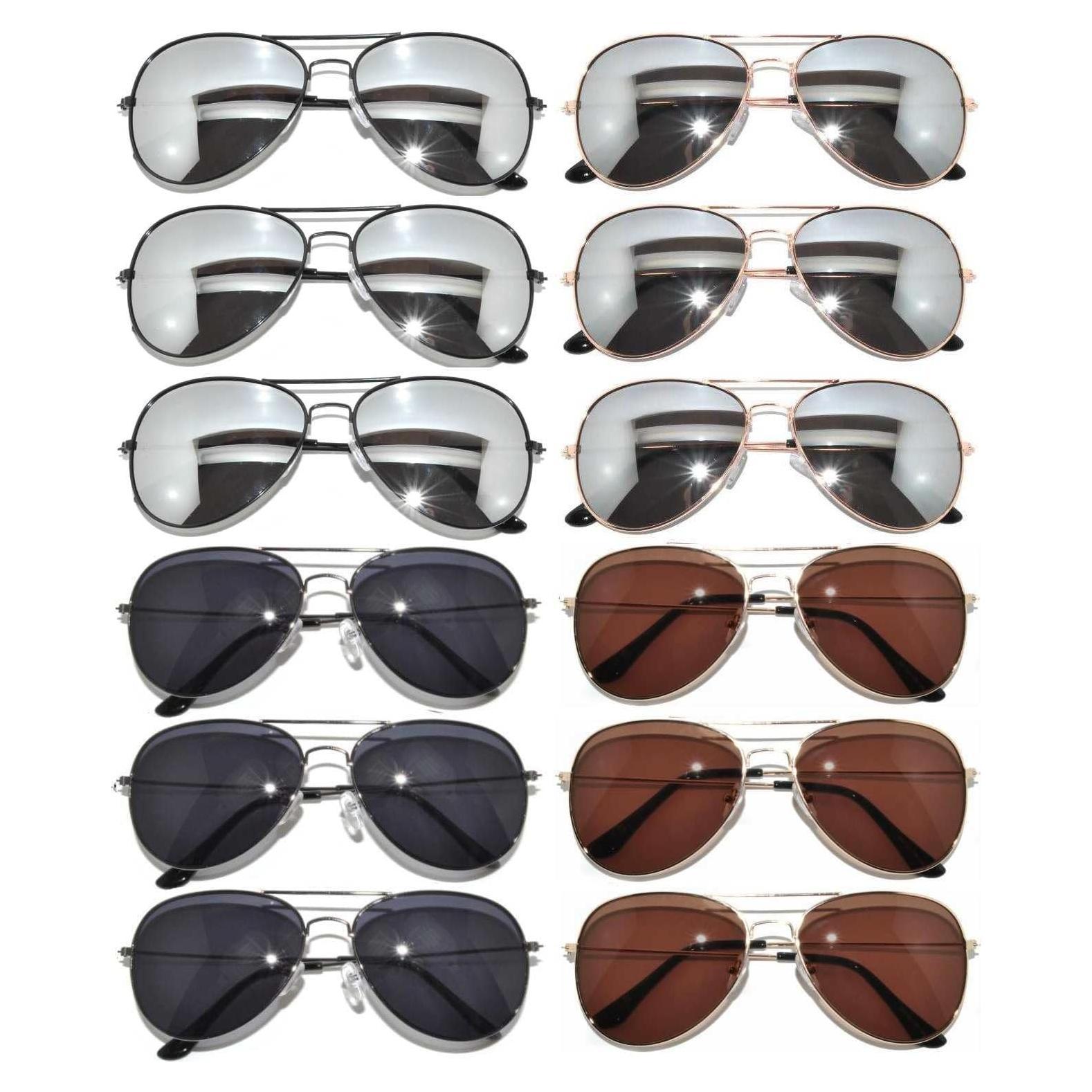Paquete de 12 Gafas de Sol Aviador UV400 con Lentes Espejados