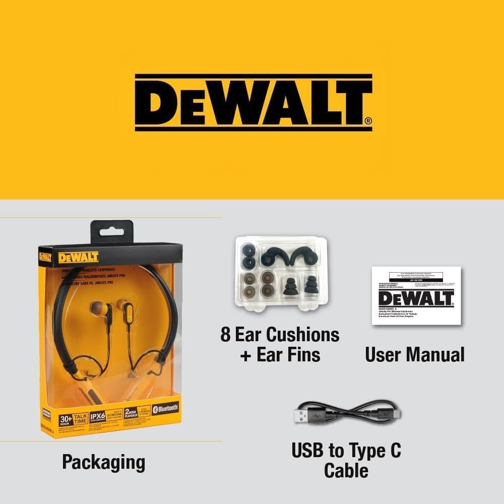 Auriculares Bluetooth DEWALT Pro de Cuello con 30H de Batería