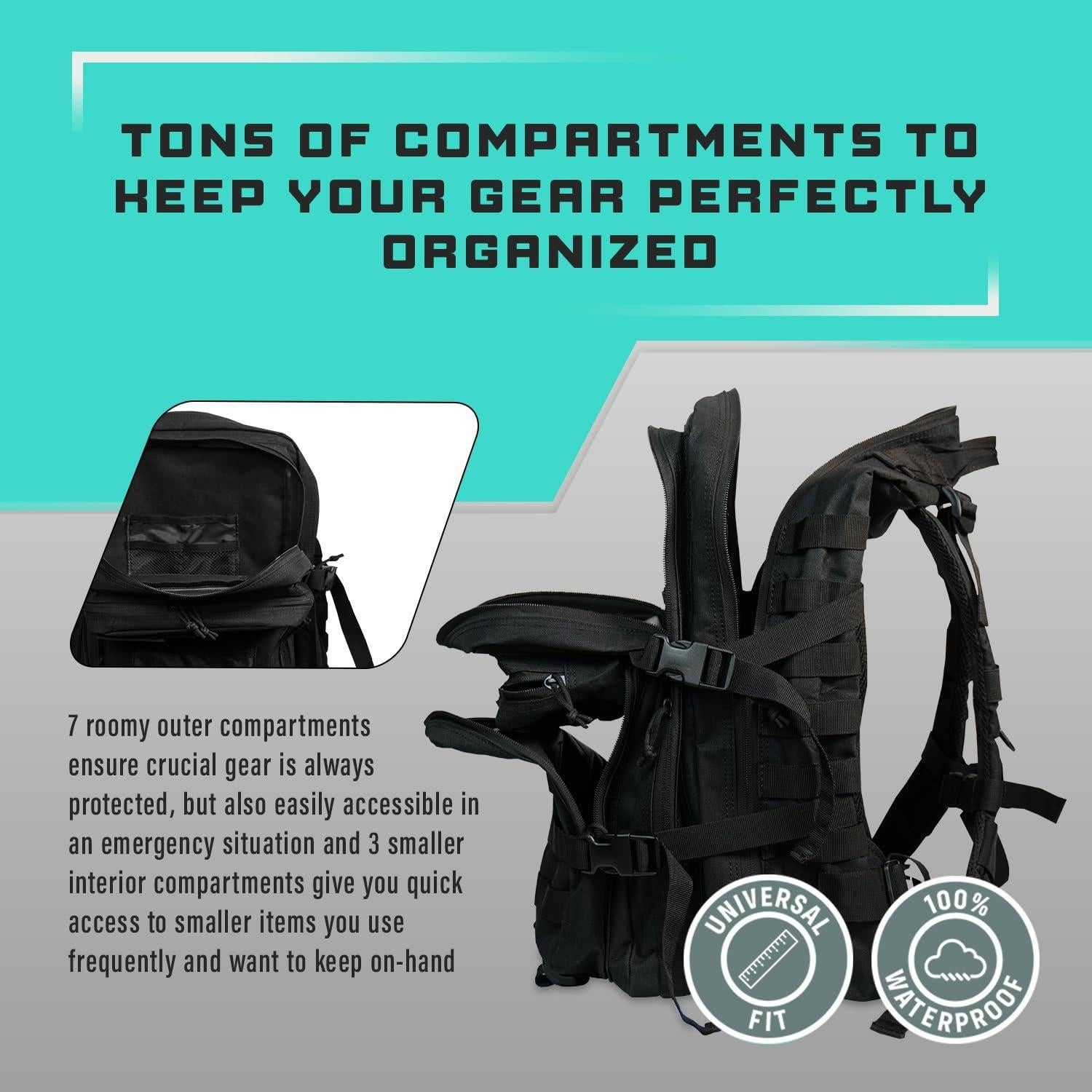 Mochila táctica 40L negra | 7 compartimentos | Nylon resistente