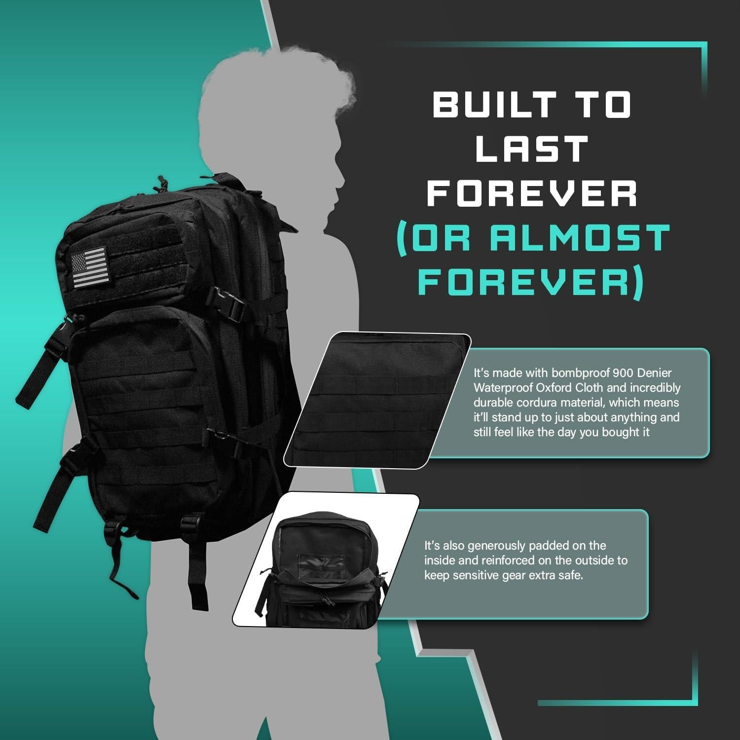 Mochila táctica 40L negra | 7 compartimentos | Nylon resistente