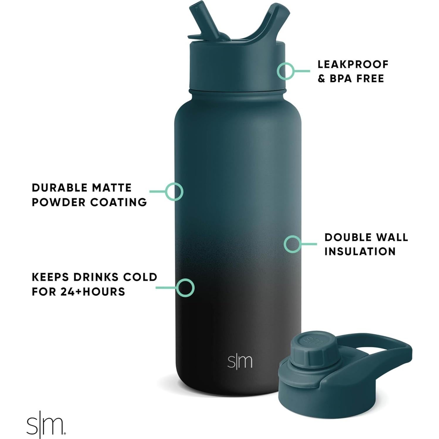Botella de Agua Simple Modern Summit 0.95L con 2 Tapas